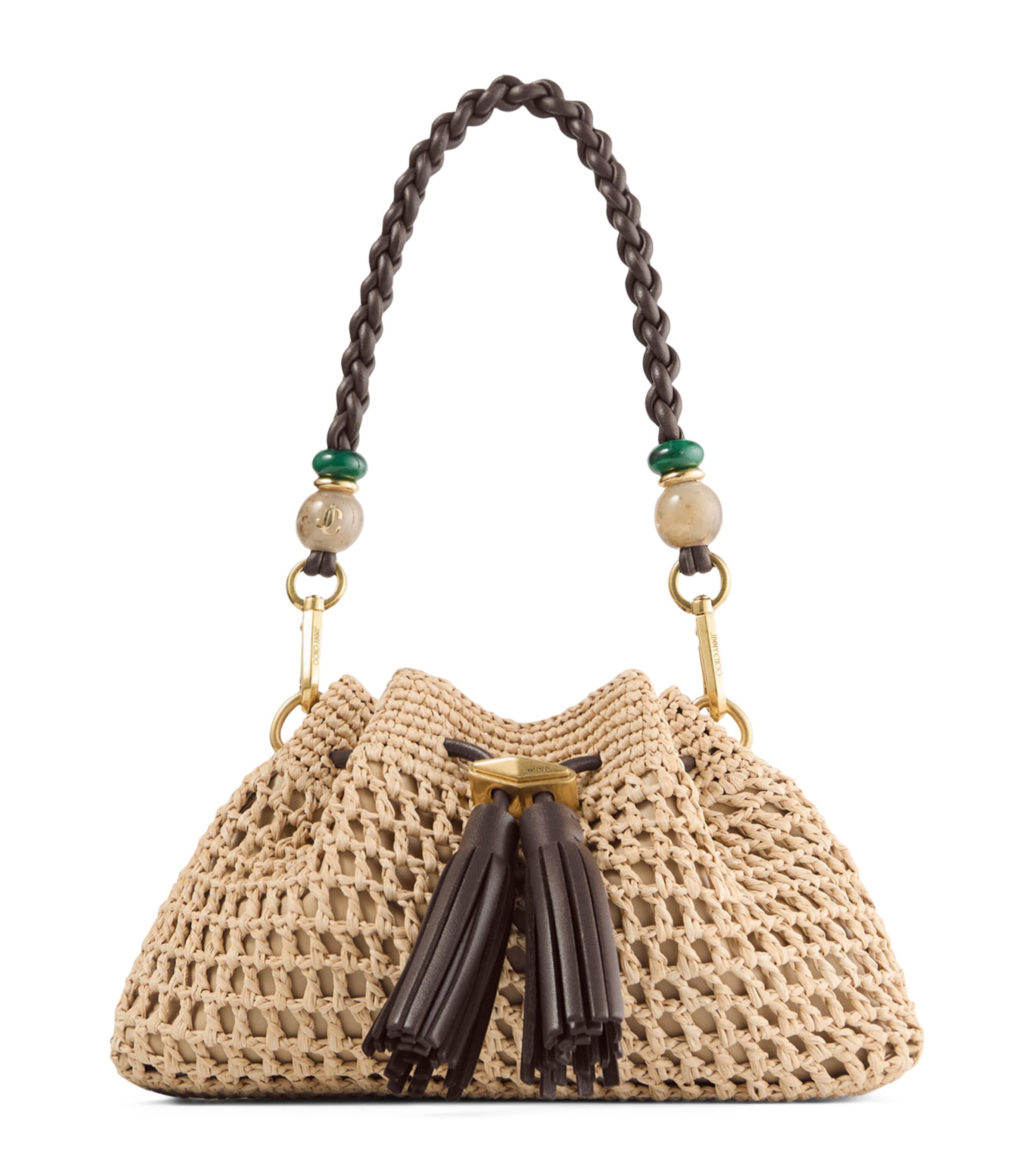 Jimmy Choo Small Cinch Raffia Shoulder Bag Natural/chocolate/go