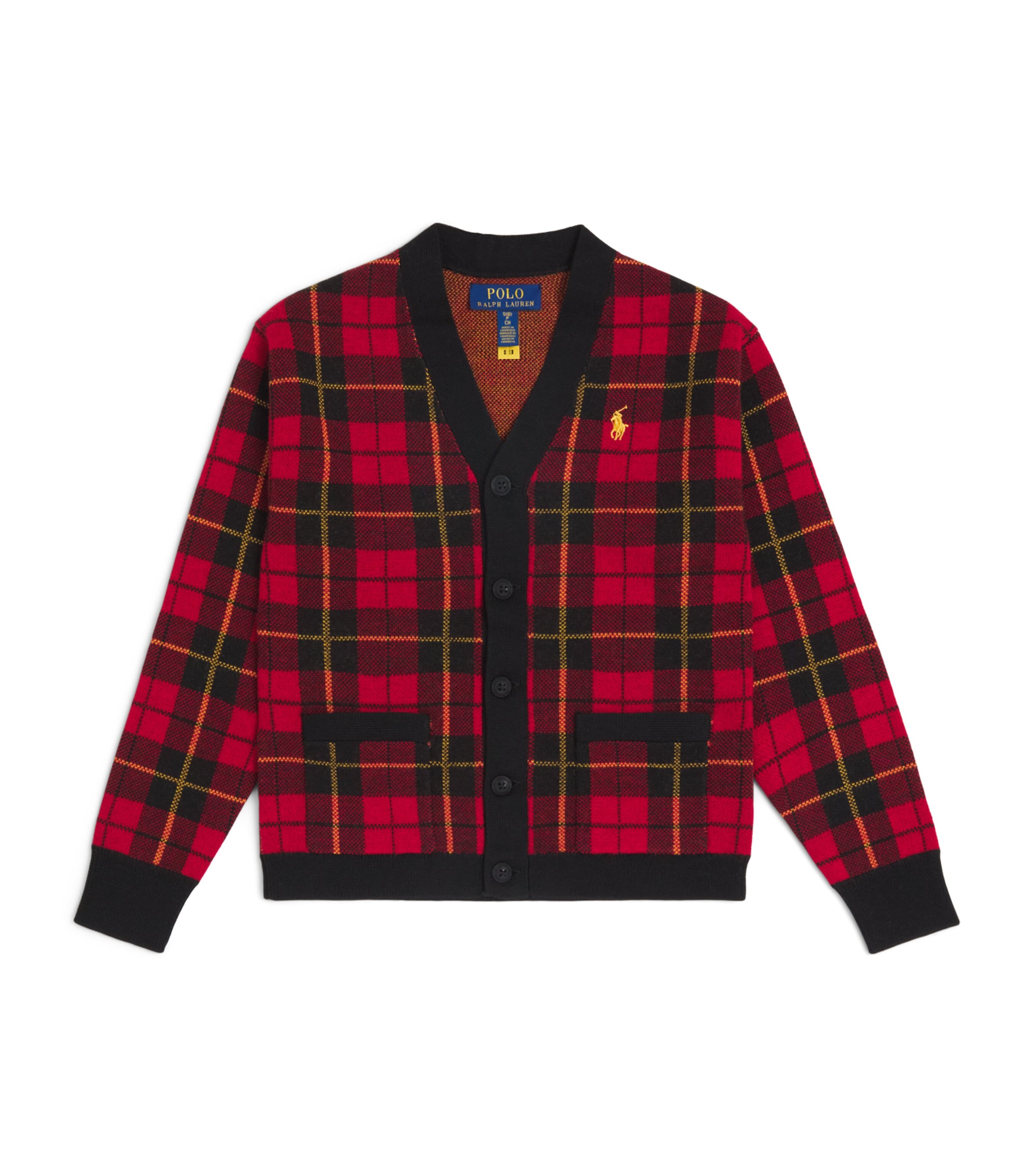 Ralph Lauren Kids Wool Check Polo Pony Cardigan (6-14 Years) Polo Black Multi