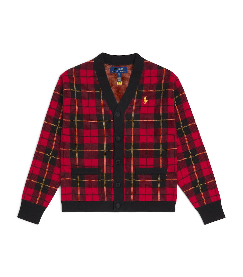 Ralph Lauren Kids Wool Check Polo Pony Cardigan (6-14 Years) Polo Black Multi