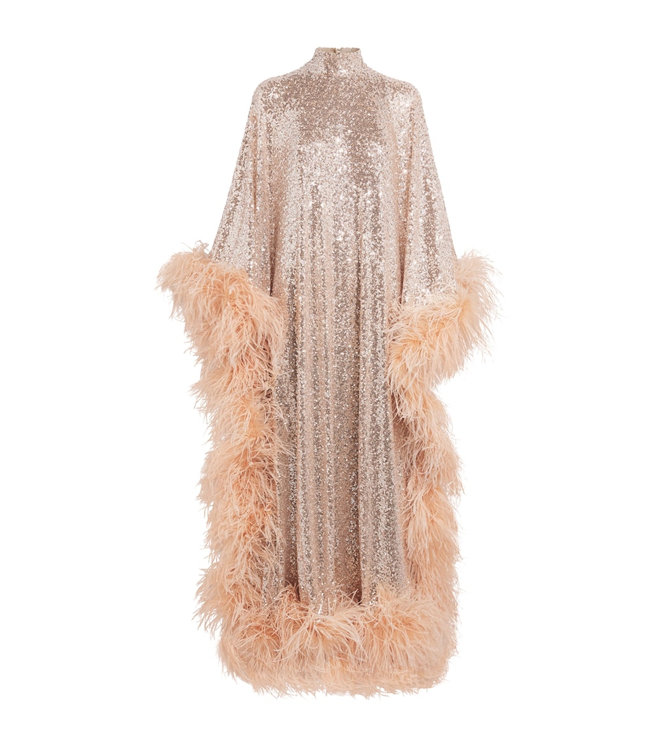 Taller Marmo Womens Sequinned Casta Disco Kaftan Maxi Dress Platinum Sequins