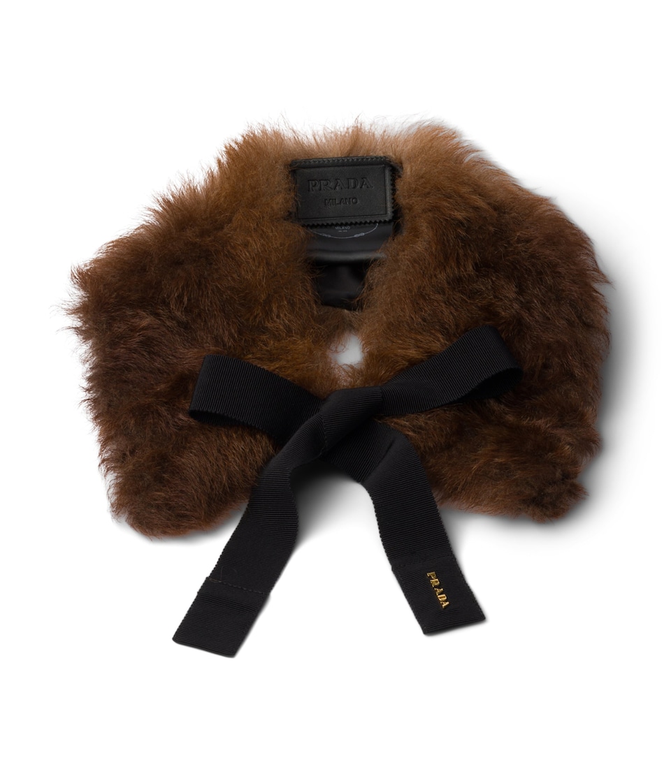 Prada Womens Shearling Logo Collar