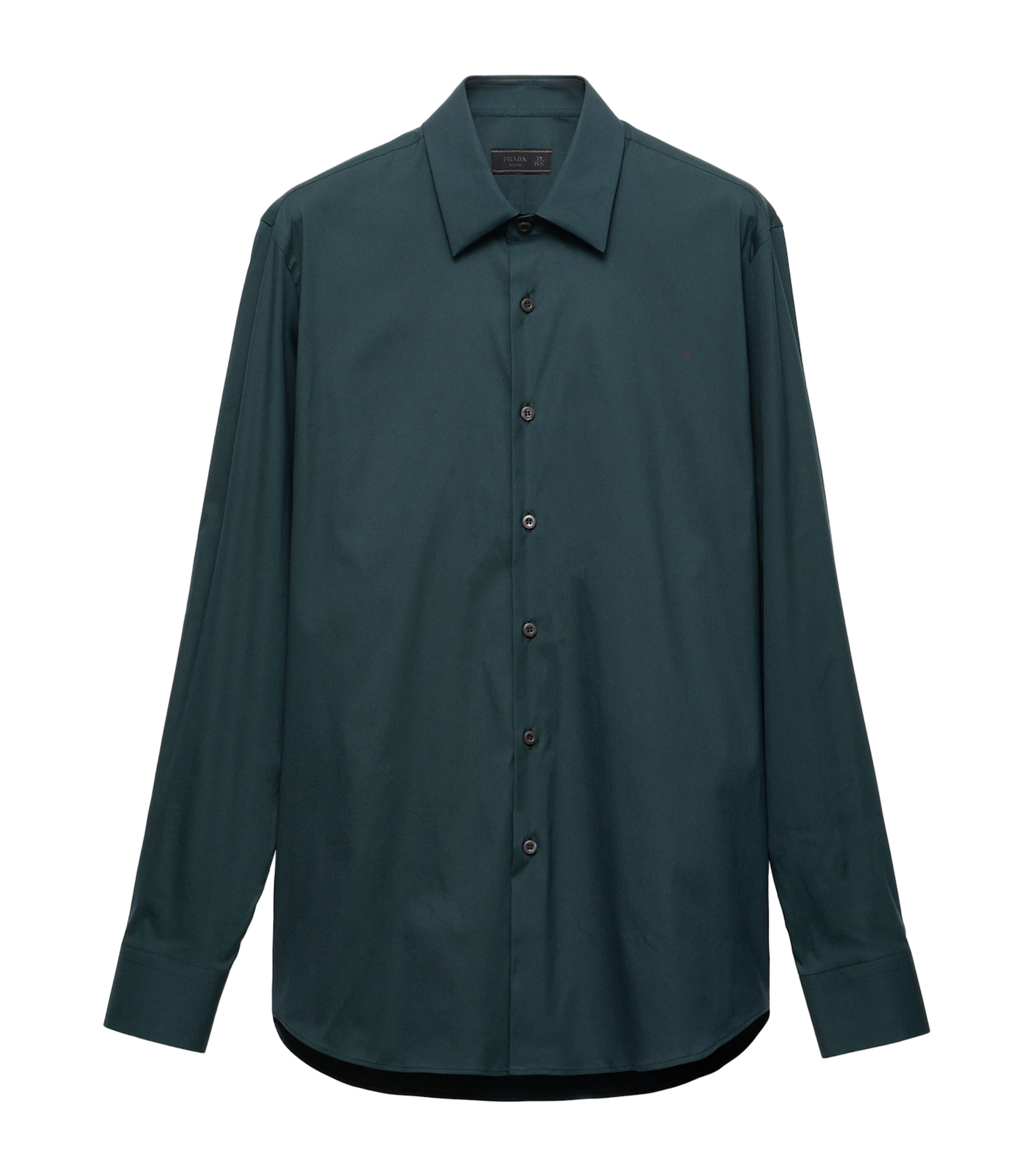 Prada Mens Stretch-Cotton Slim Shirt Green