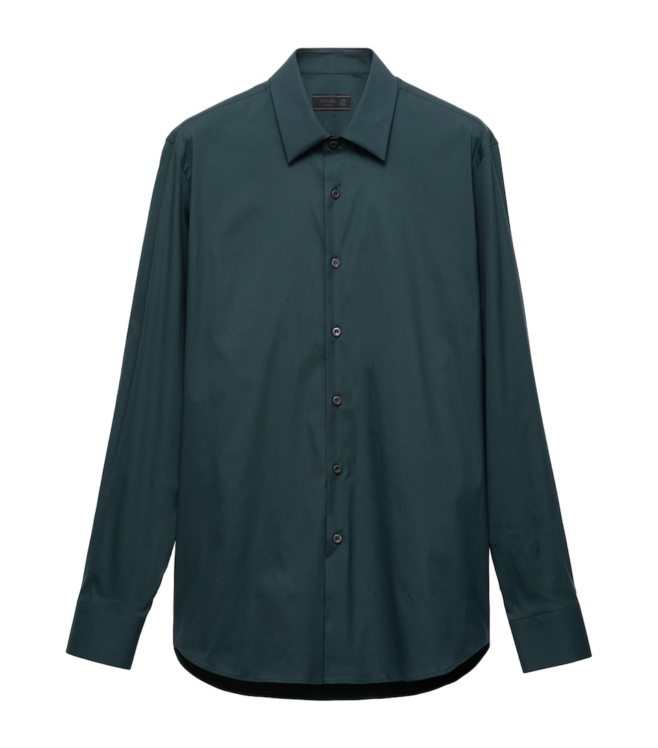 Prada Mens Stretch-Cotton Slim Shirt Green