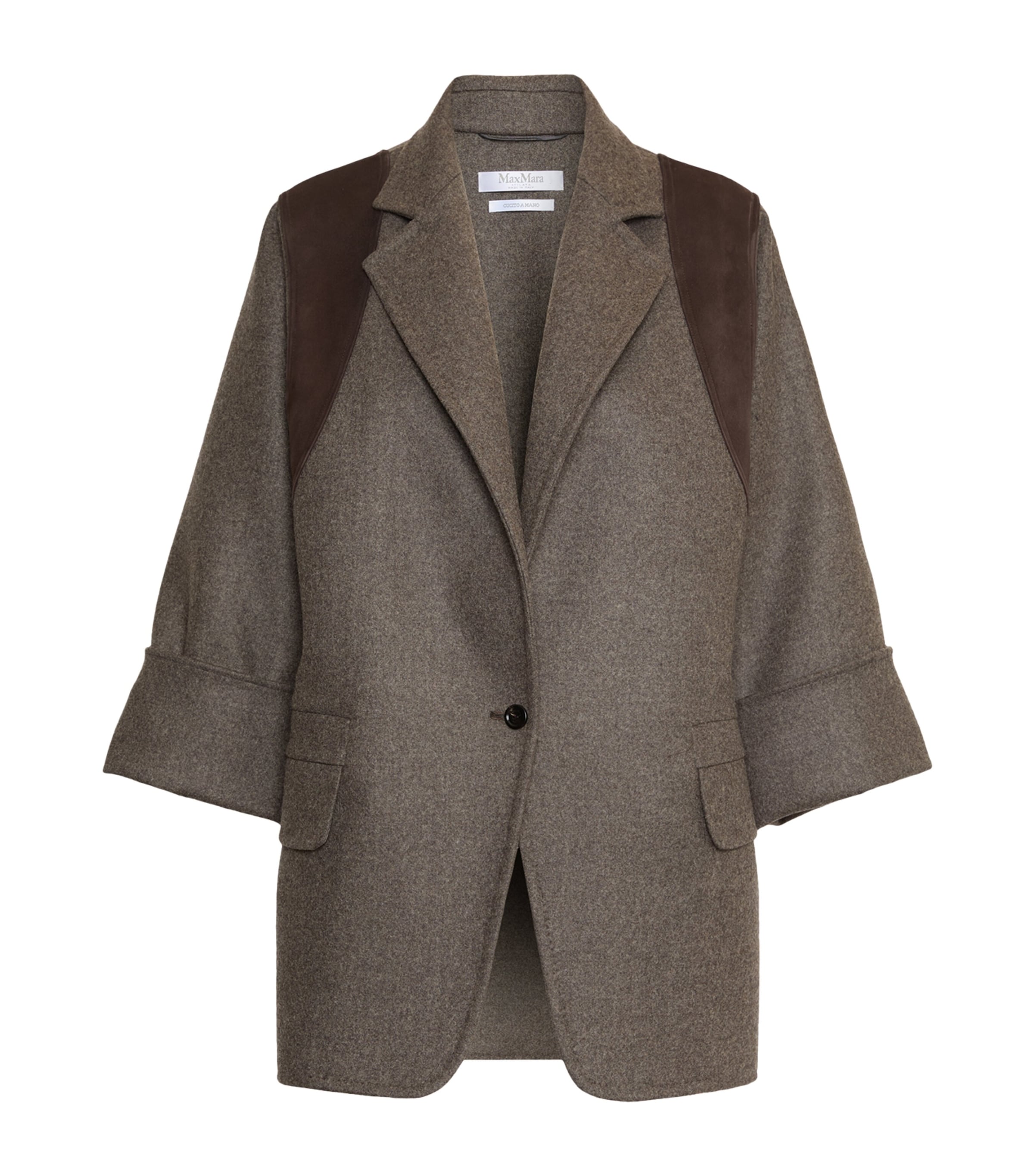 Max Mara Womens Virgin Wool Panel Jacket Brown Grey