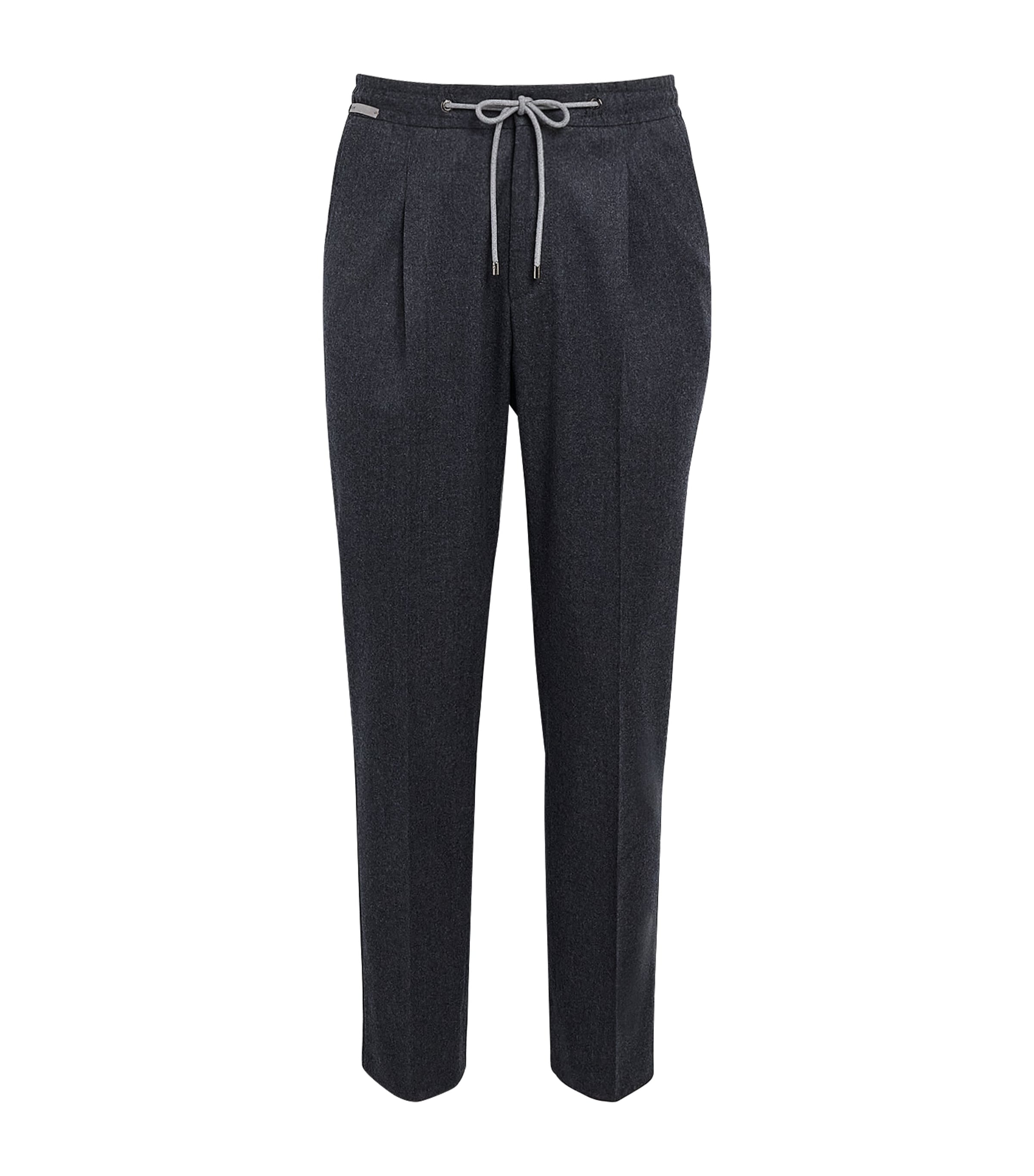 Corneliani Mens Virgin Wool Drawstring Trousers Gry Melange Drk