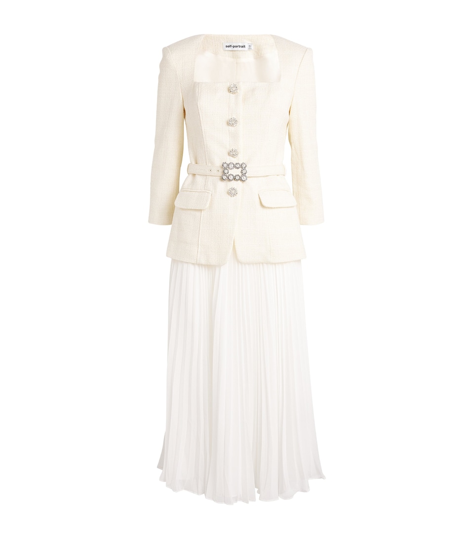 Bouclé Long-Sleeve Midi Dress