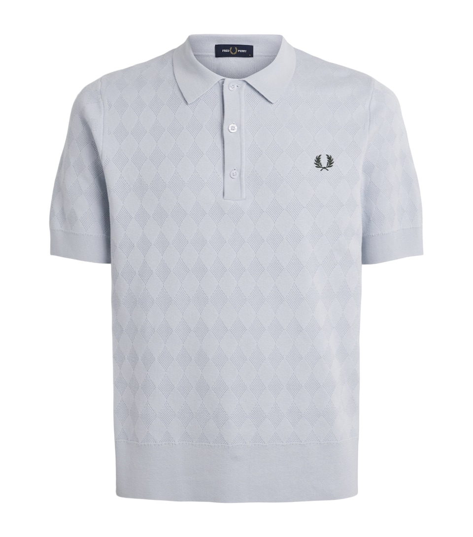 Fred Perry Mens Cotton Pointelle Polo shirt Dusky Blue