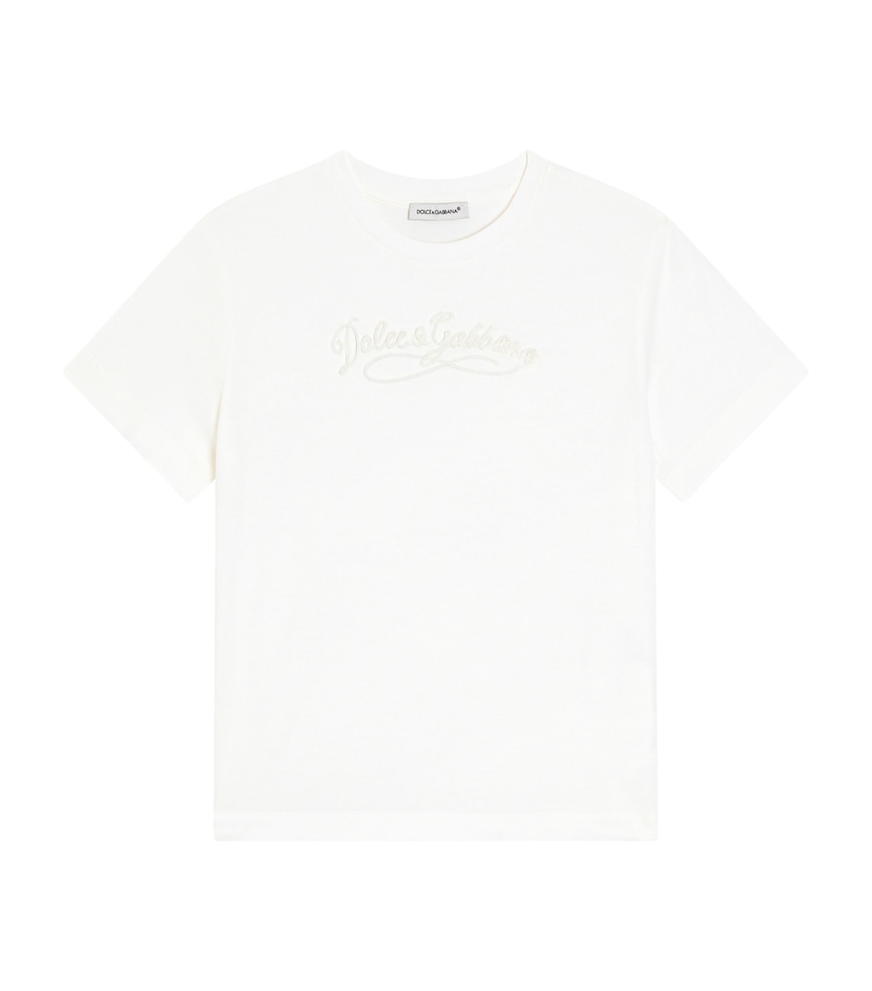 Dolce&Gabbana Kids Cotton Embroidered Logo T-Shirt (8-12+ Years) White