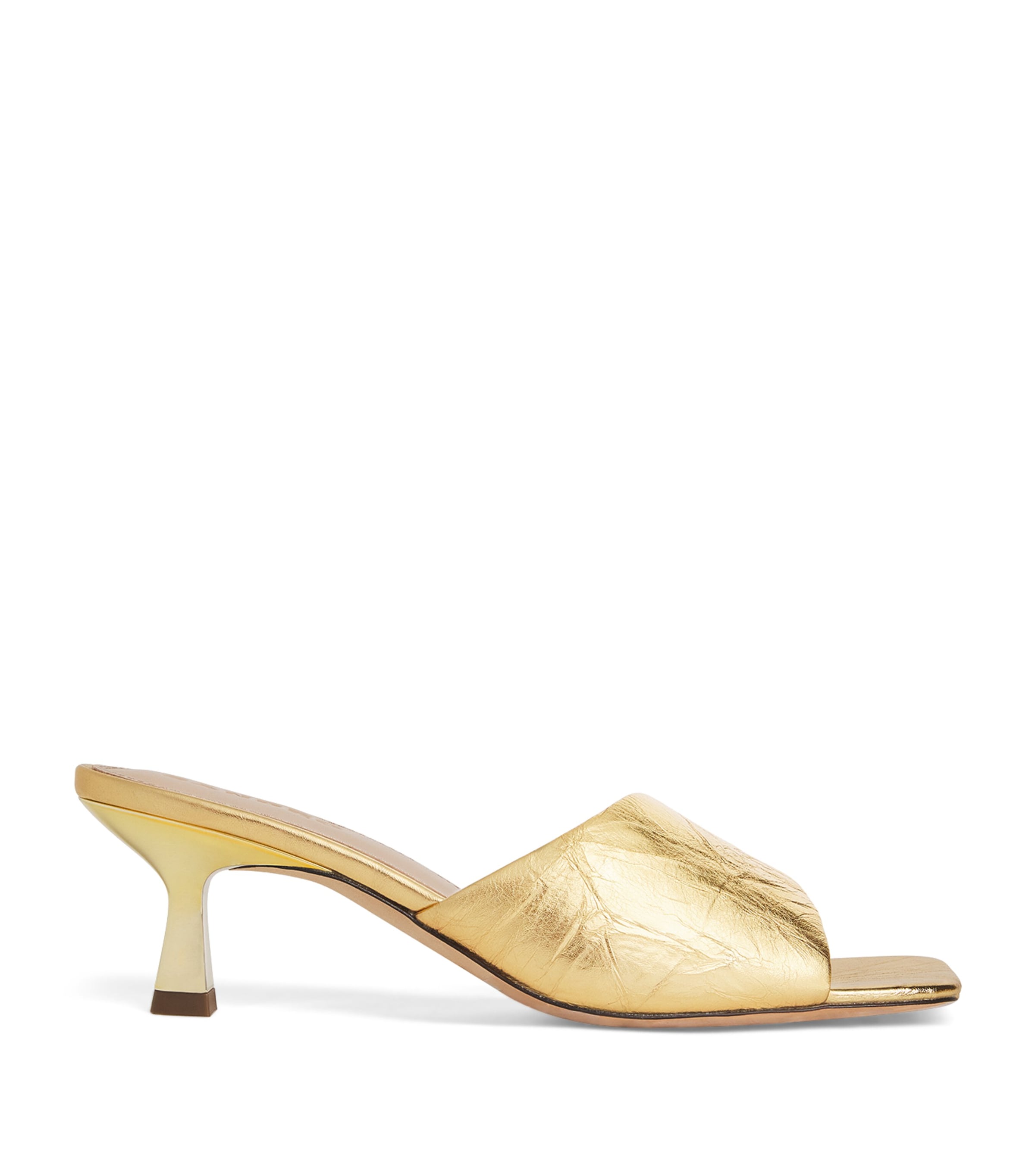 Sandro Paris Metallic Leather Heeled Mules 55 Gold