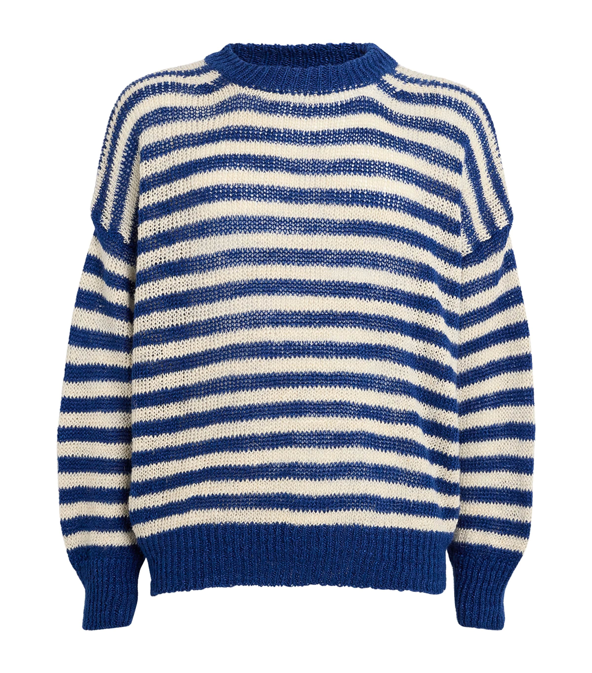 Róhe Mens Linen-Blend Striped Sweater Cobalt/cream