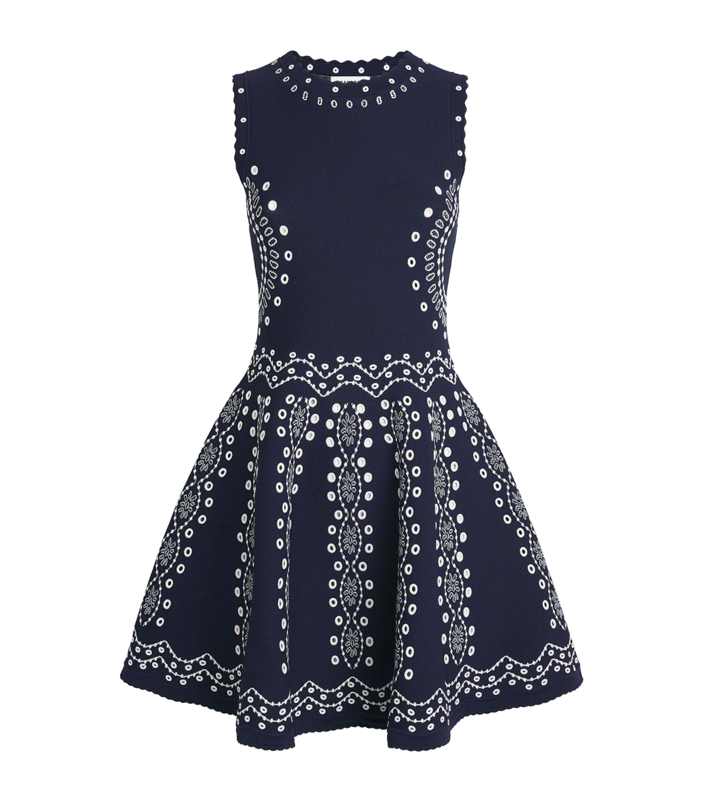Sandro Paris Womens Knitted Embroidered Mini Dress Navy Blue
