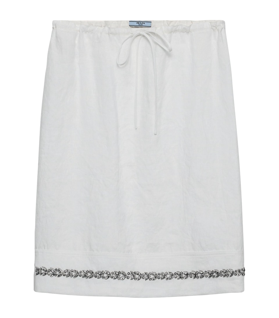 Prada Womens Linen Embellished Midi Skirt Neutral
