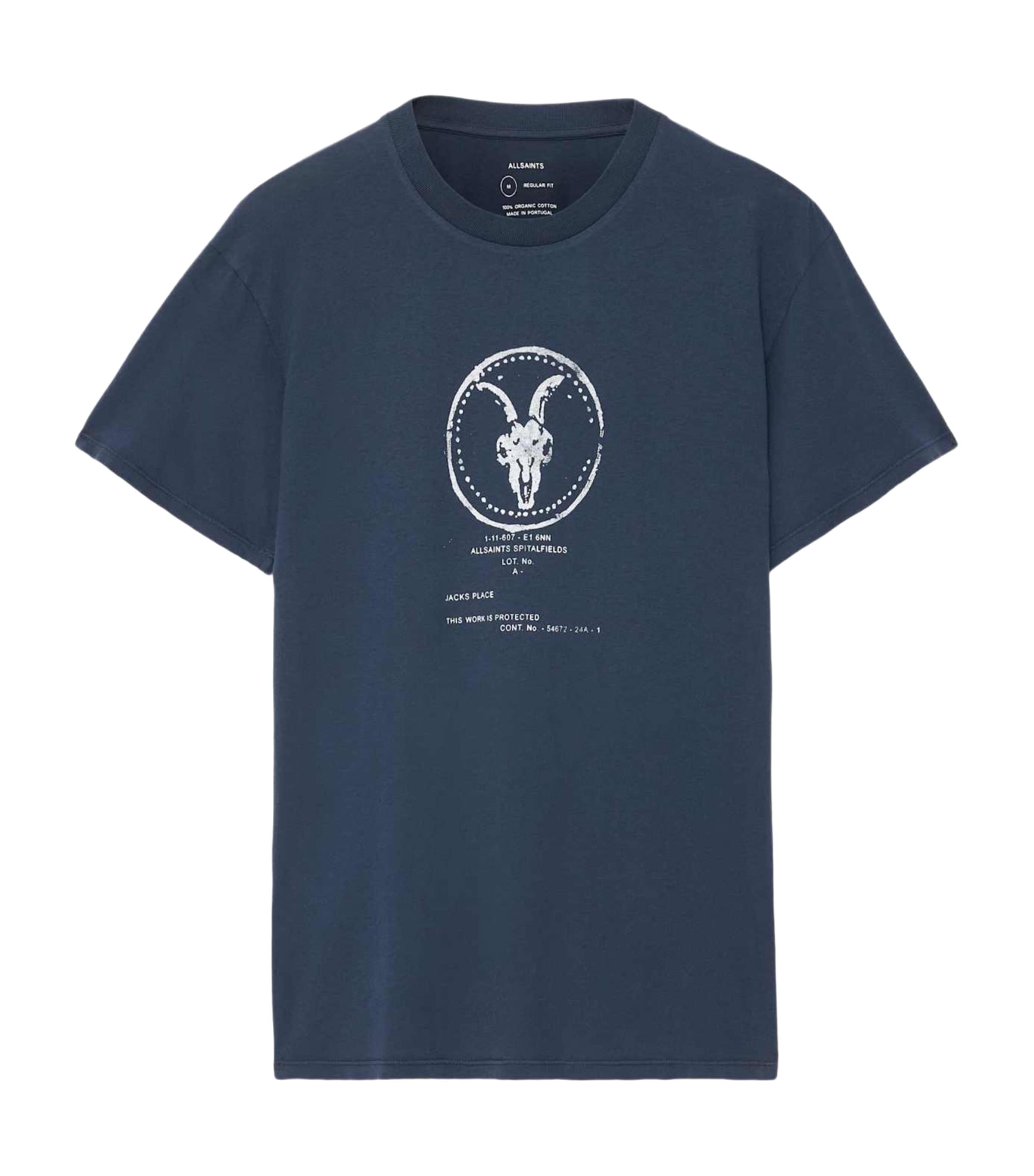 AllSaints Mens Organic Cotton Tier Hale T-Shirt Washed Navy