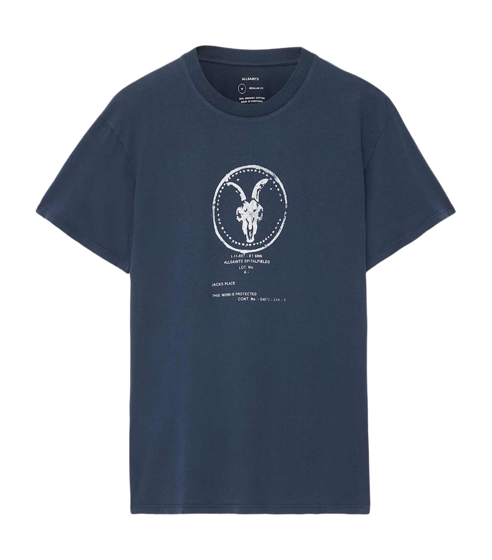 AllSaints Mens Organic Cotton Tier Hale T-Shirt Washed Navy
