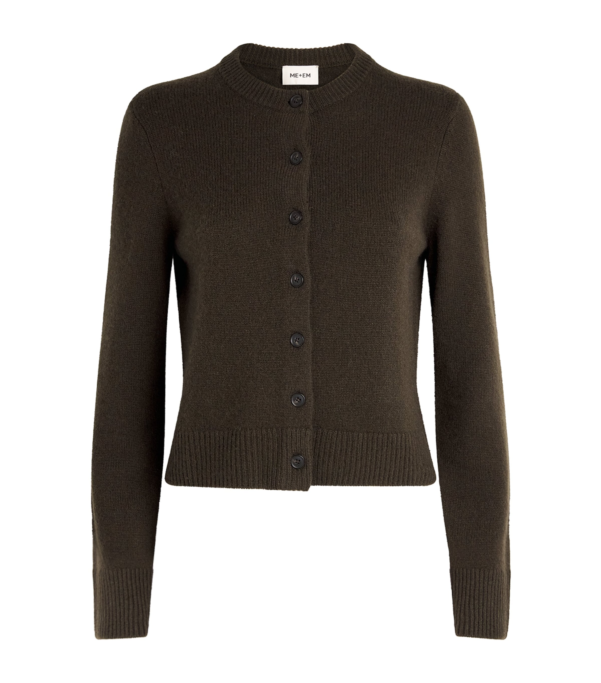 ME+EM Womens Cashmere Crew-Neck Cardigan Rich Olive Green