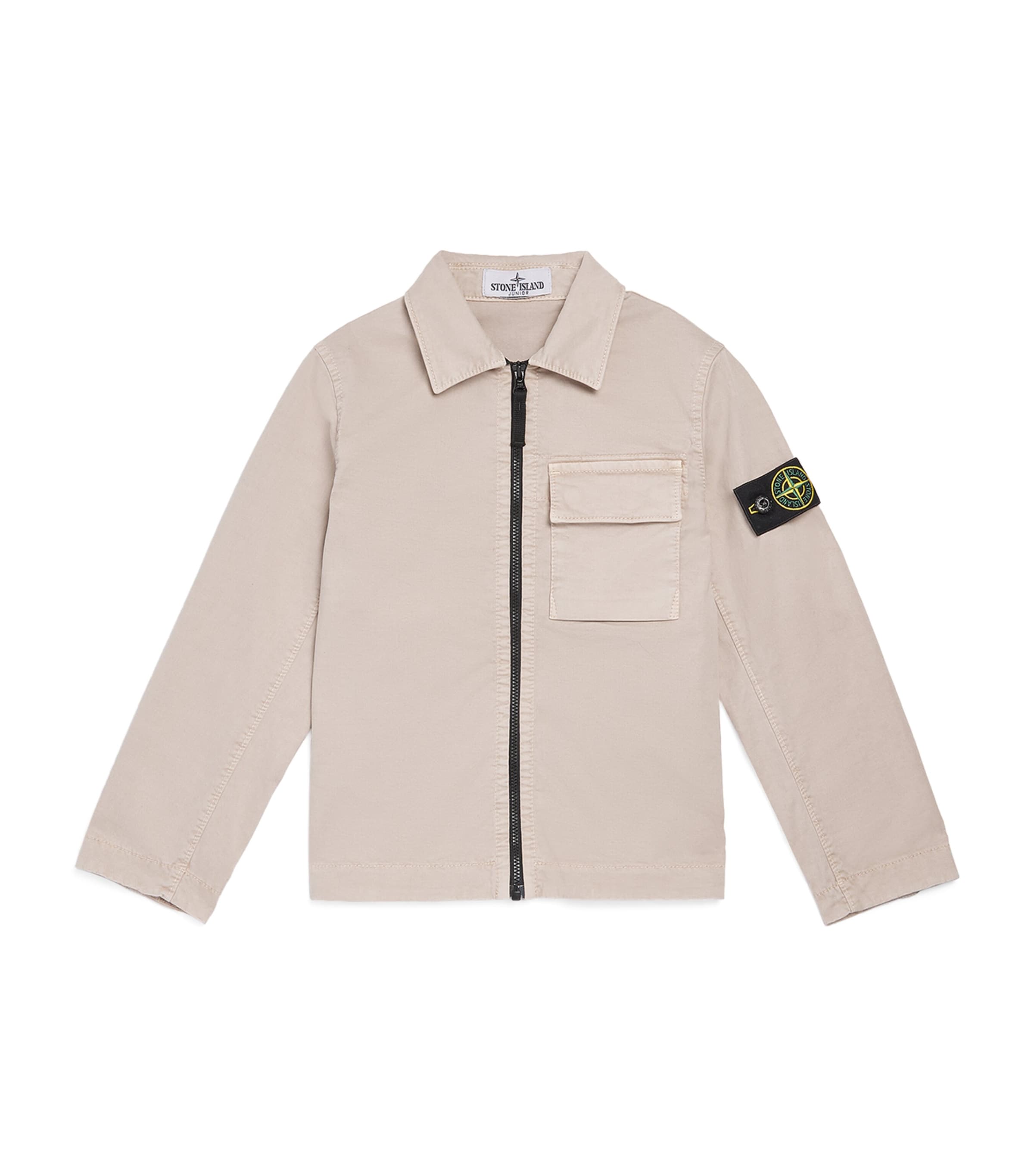 Stone Island Junior Stretch-Cotton Zip-Up Overshirt (6-14 Years) Desert Sand