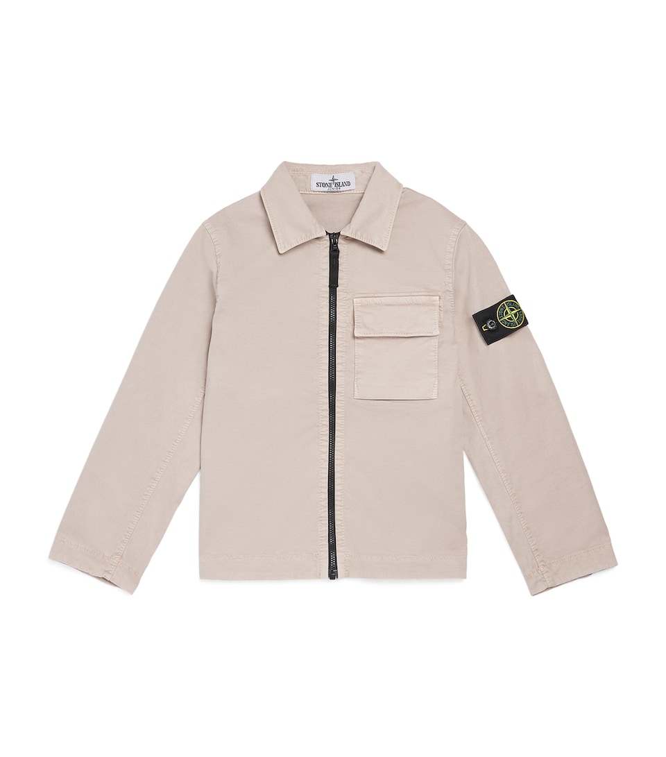 Stone Island Junior Stretch-Cotton Zip-Up Overshirt (6-14 Years) Desert Sand
