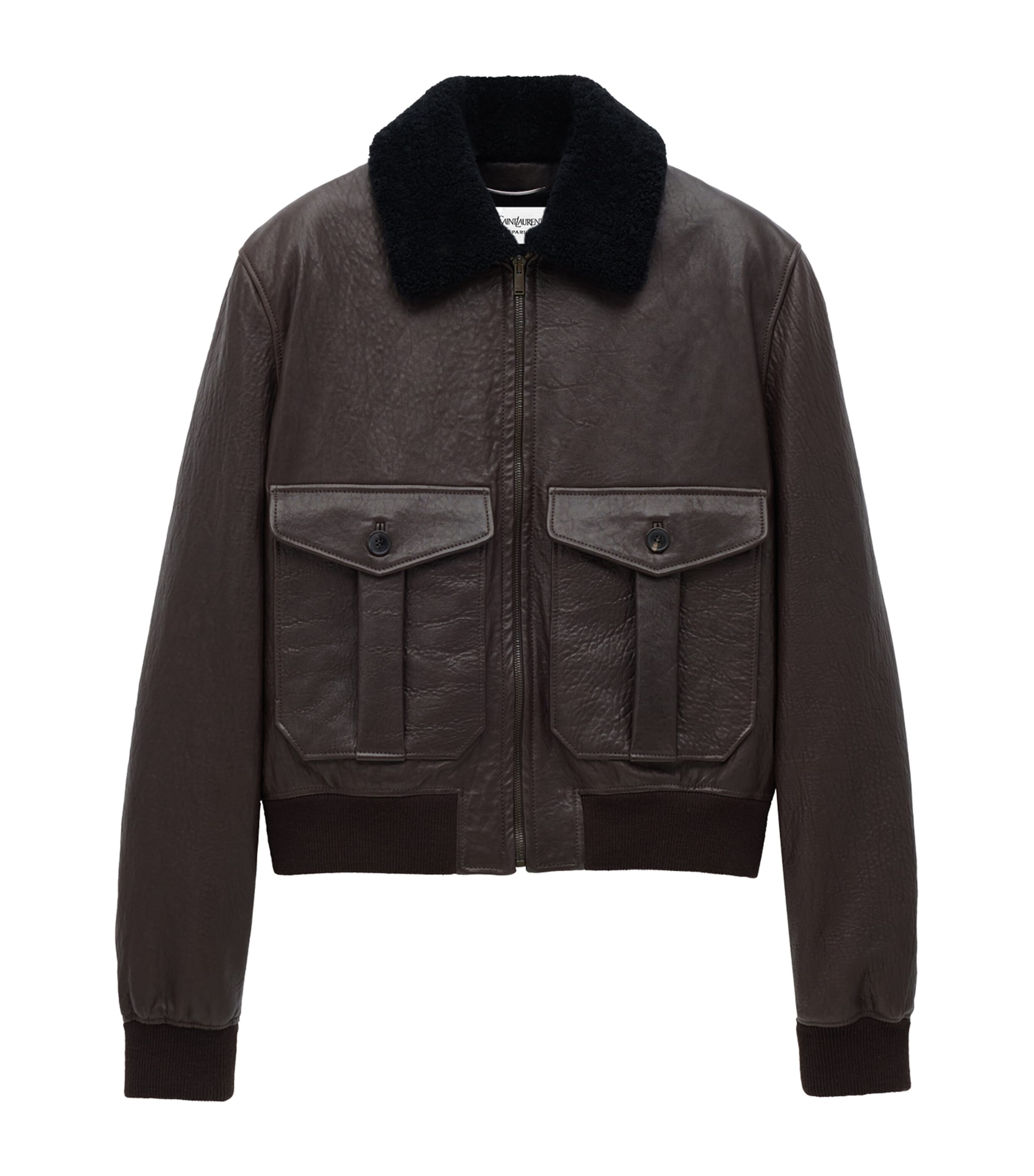 Shearling-Collar Leather Jacket