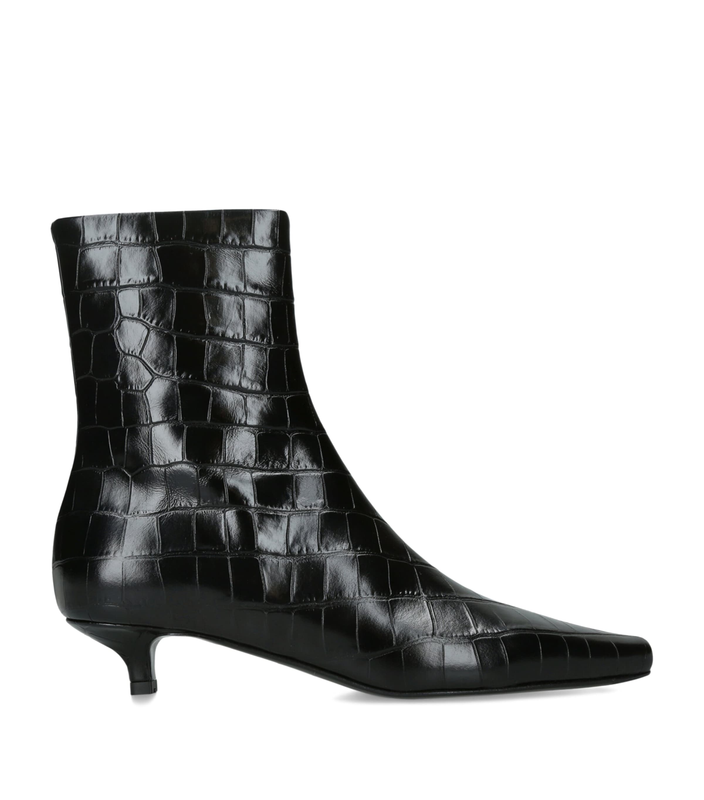 Toteme Croc-Embossed Leather Slim Ankle Boots 35 Black