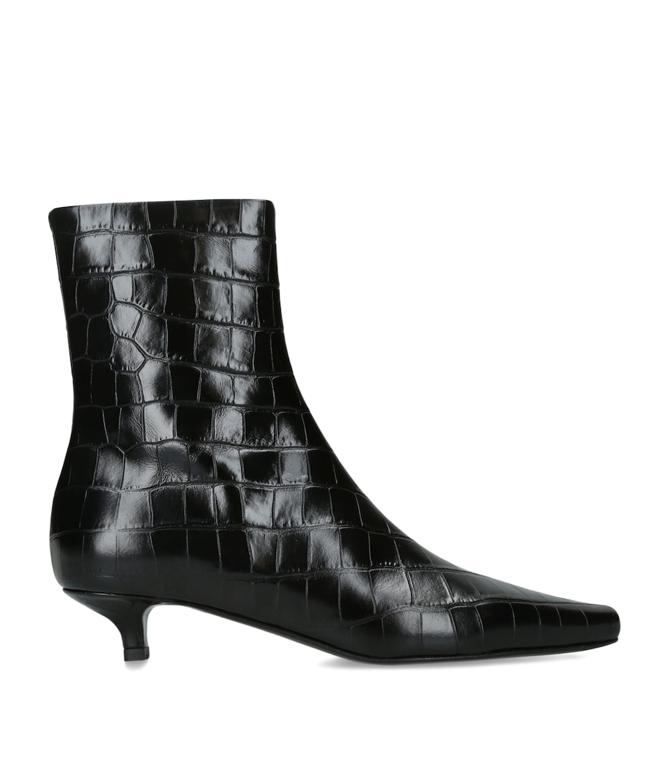 Toteme Croc-Embossed Leather Slim Ankle Boots 35 Black