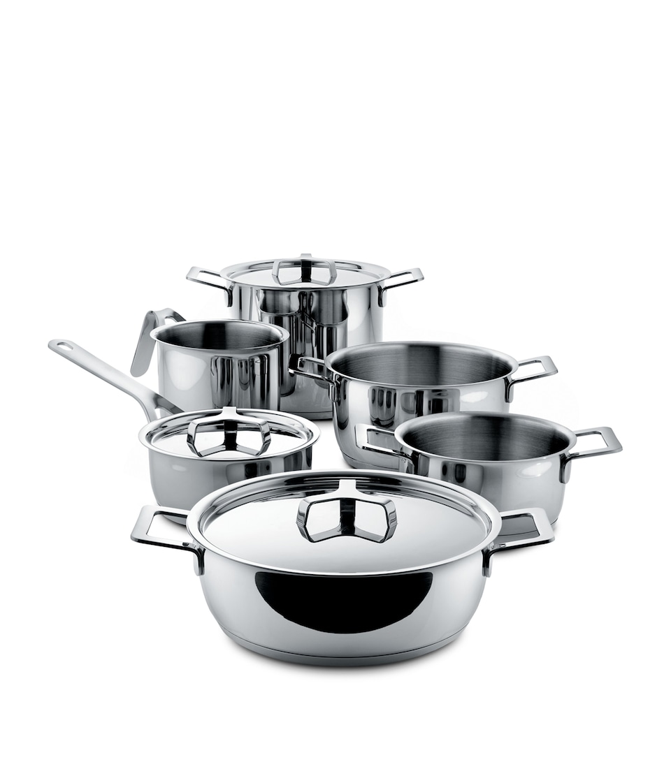 Alessi Set of 9 Steel Pans and Lids