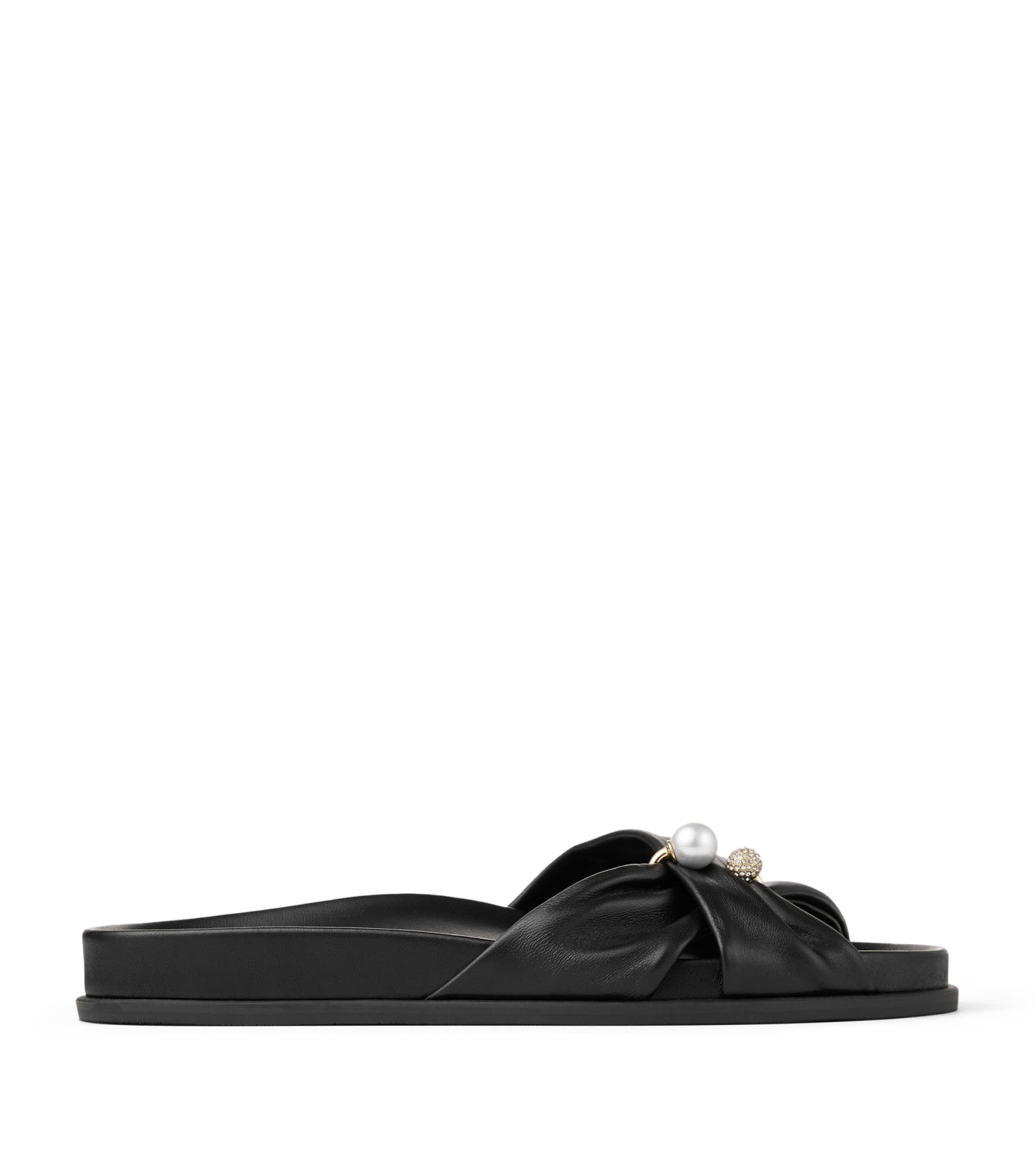 Jimmy Choo Rafi Leather Flat Sandals Black