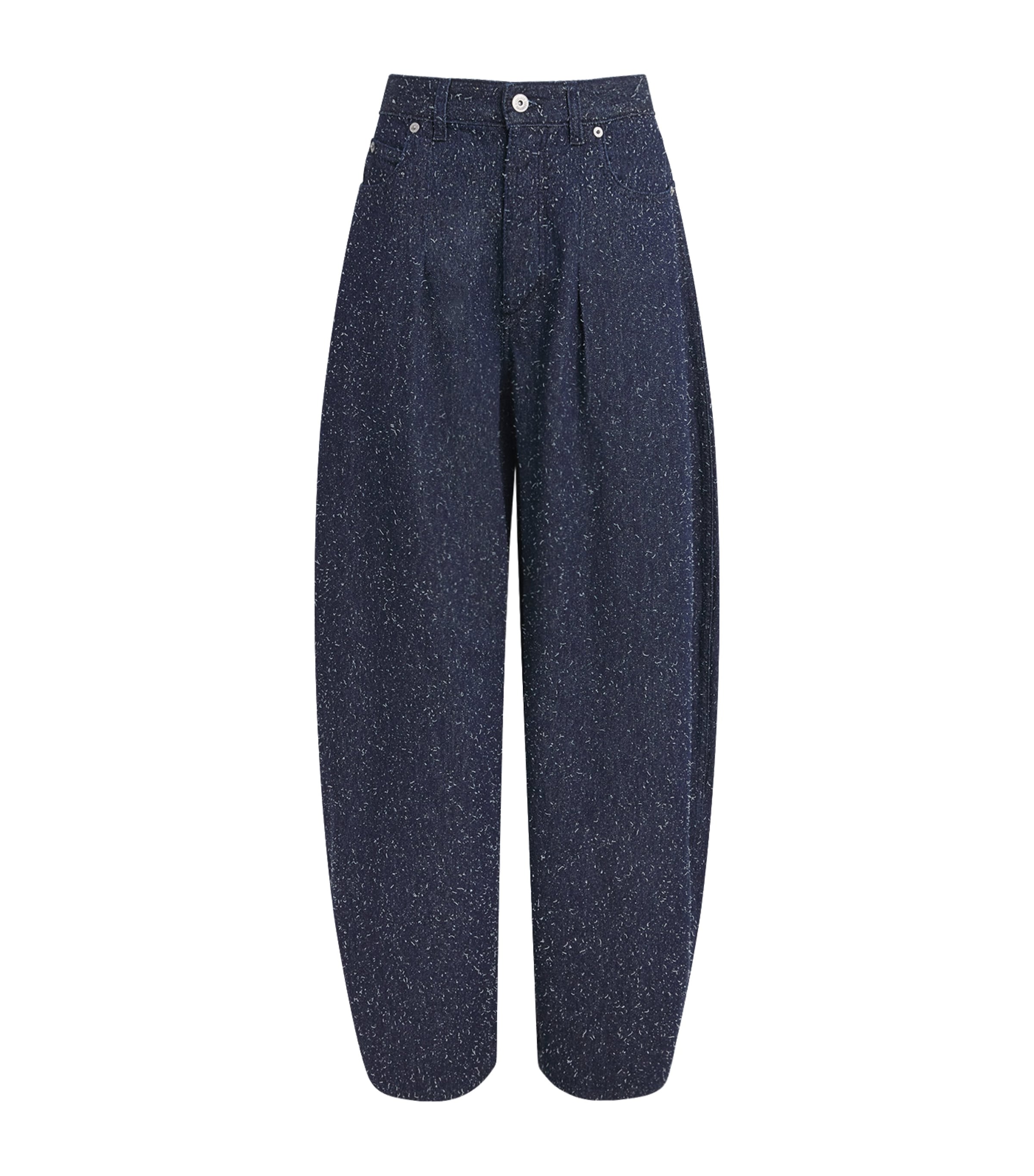 Jacquemus Womens Embroidered Ovalo de-Nîmes High-Rise Barrel-Leg Jeans Navy