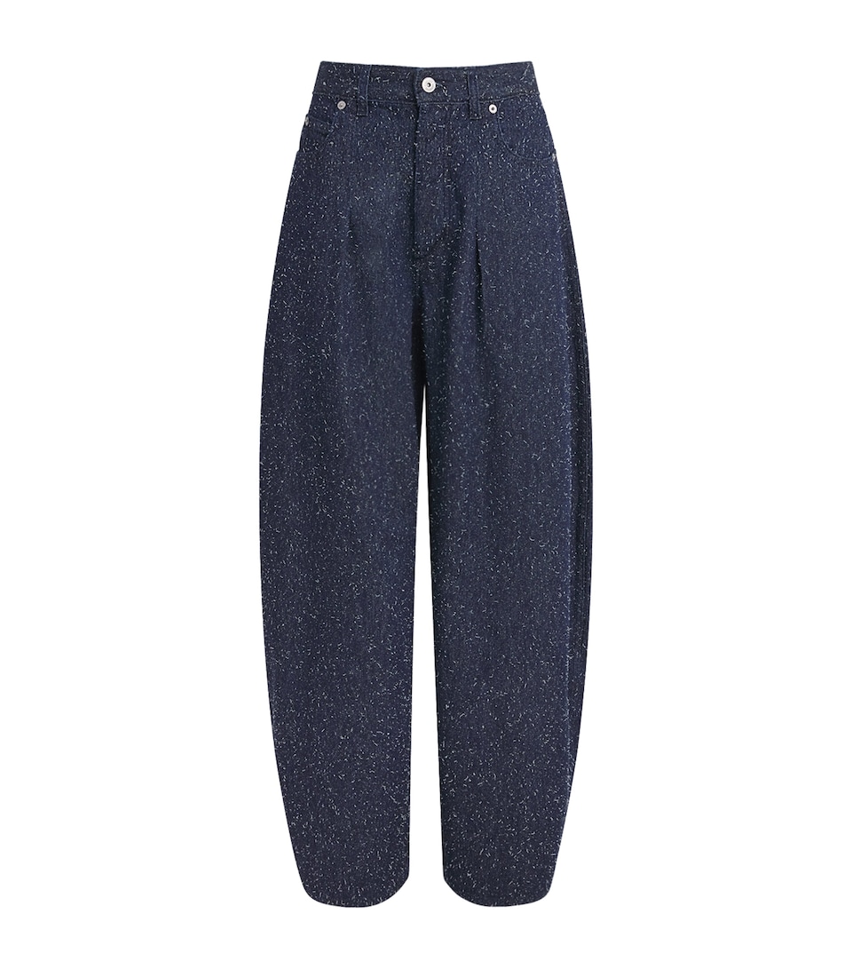 Jacquemus Womens Embroidered Ovalo de-Nîmes High-Rise Barrel-Leg Jeans Navy