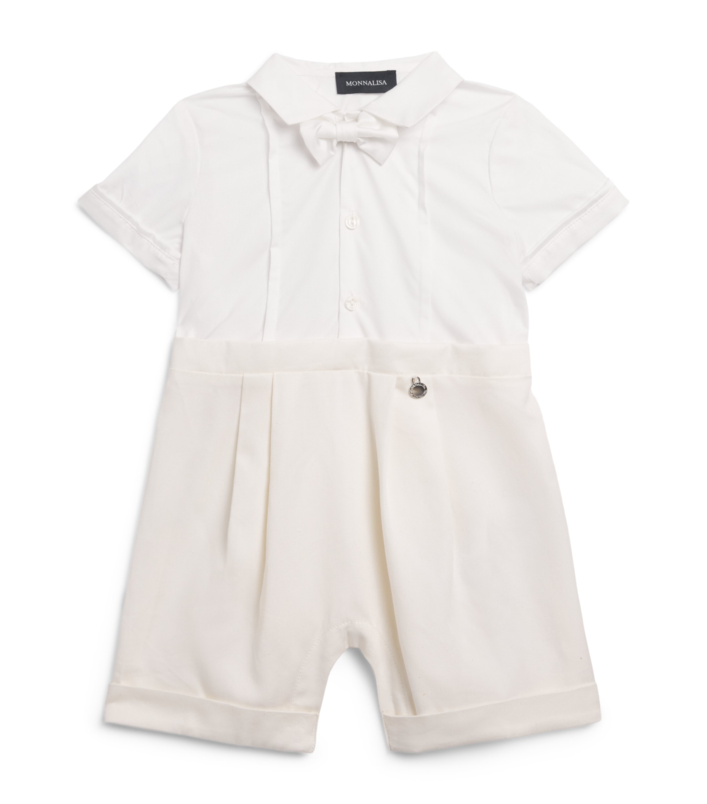 Monnalisa Cotton Bow Tie Playsuit (1-9 Months) Ecrù +cream