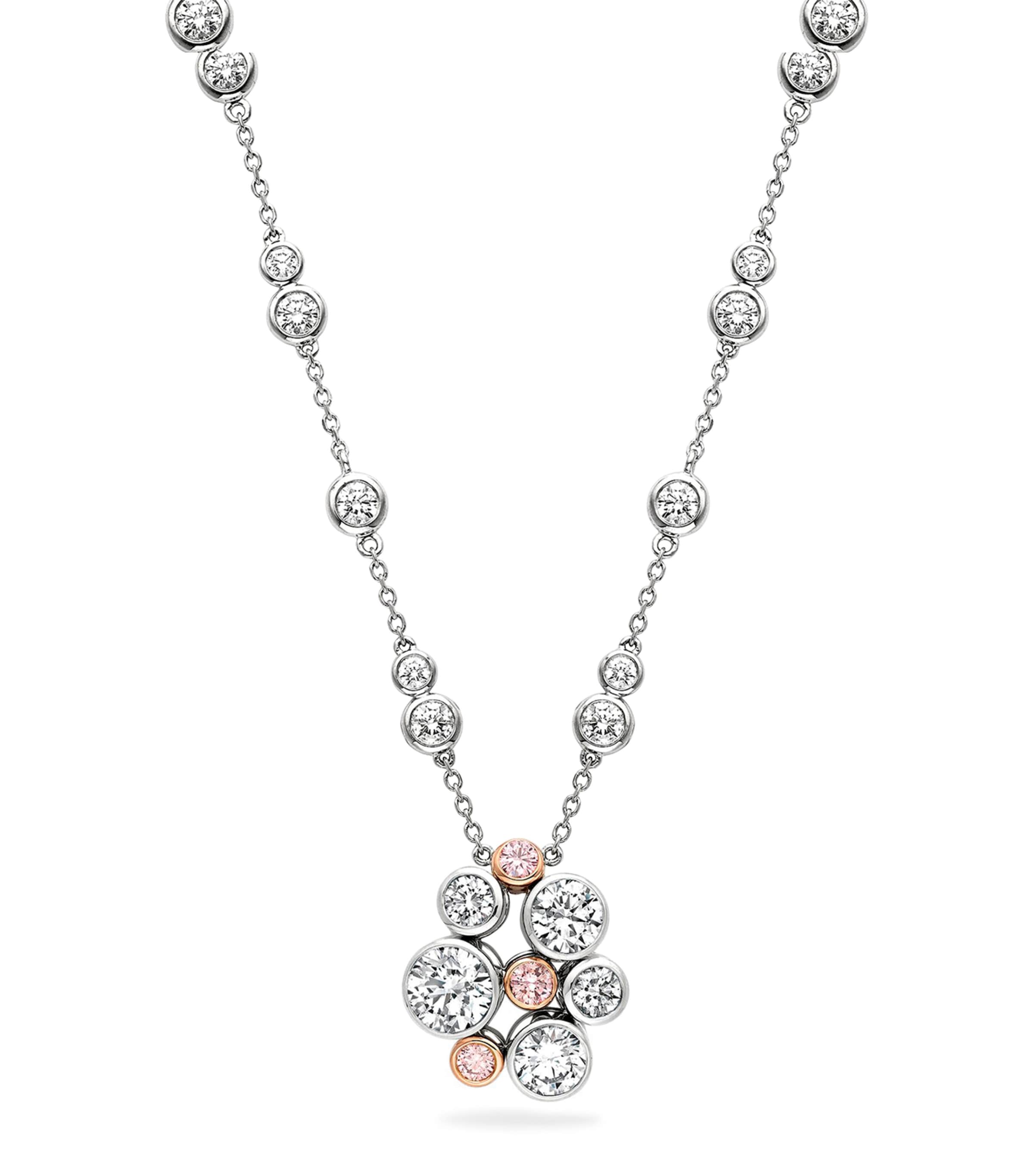 Boodles Rose Gold, Platinum and Diamond Raindance Cluster Necklace Platinum