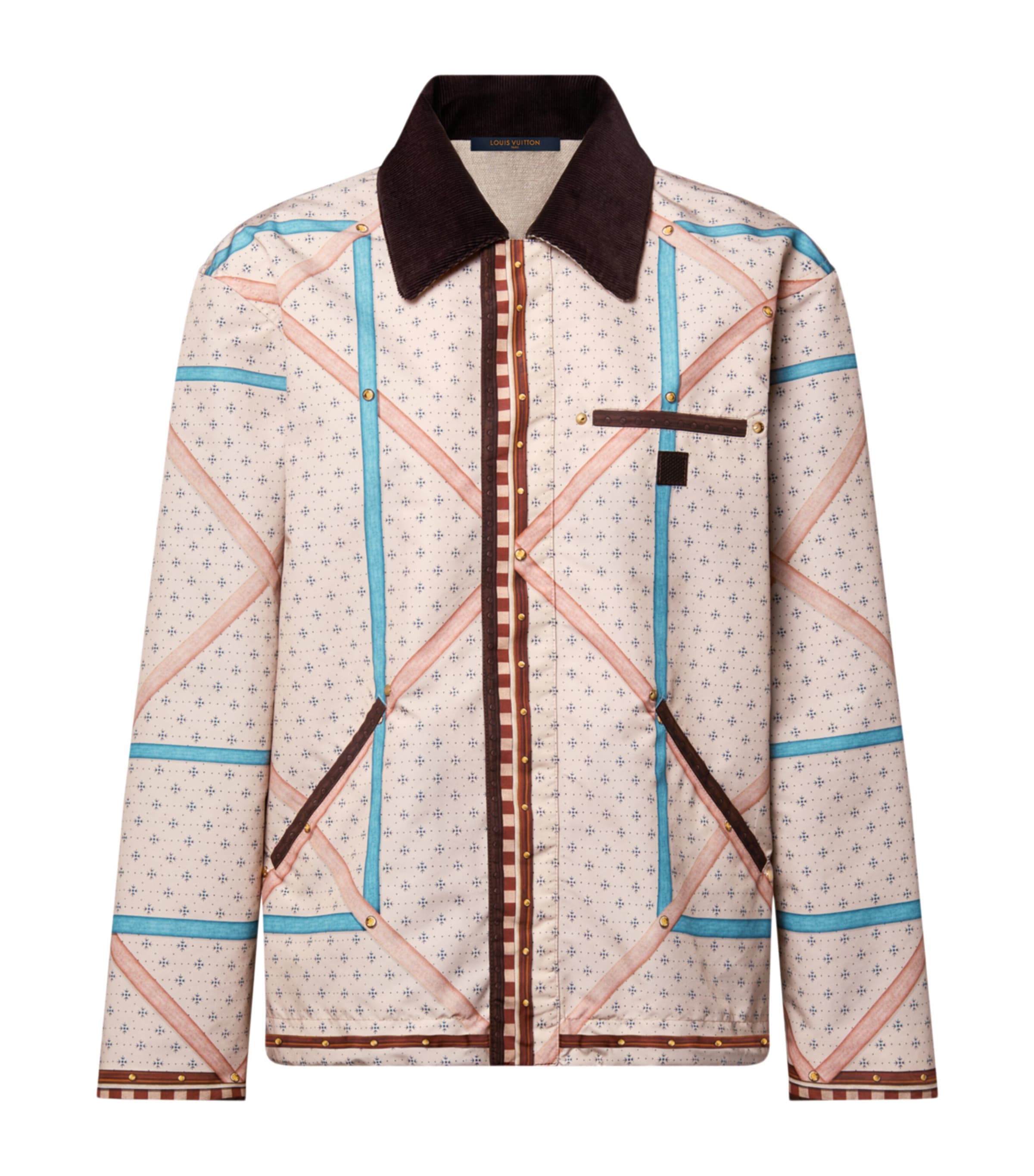 LOUIS VUITTON Womens Corduroy-Trim Trunk Print Jacket Beige