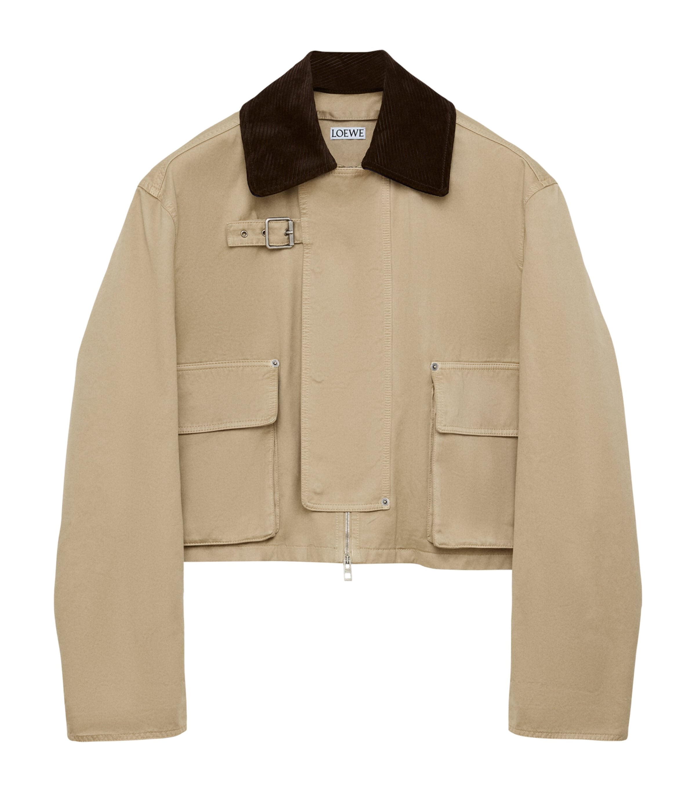 LOEWE Womens Cotton-Suede Cropped Parka Beige