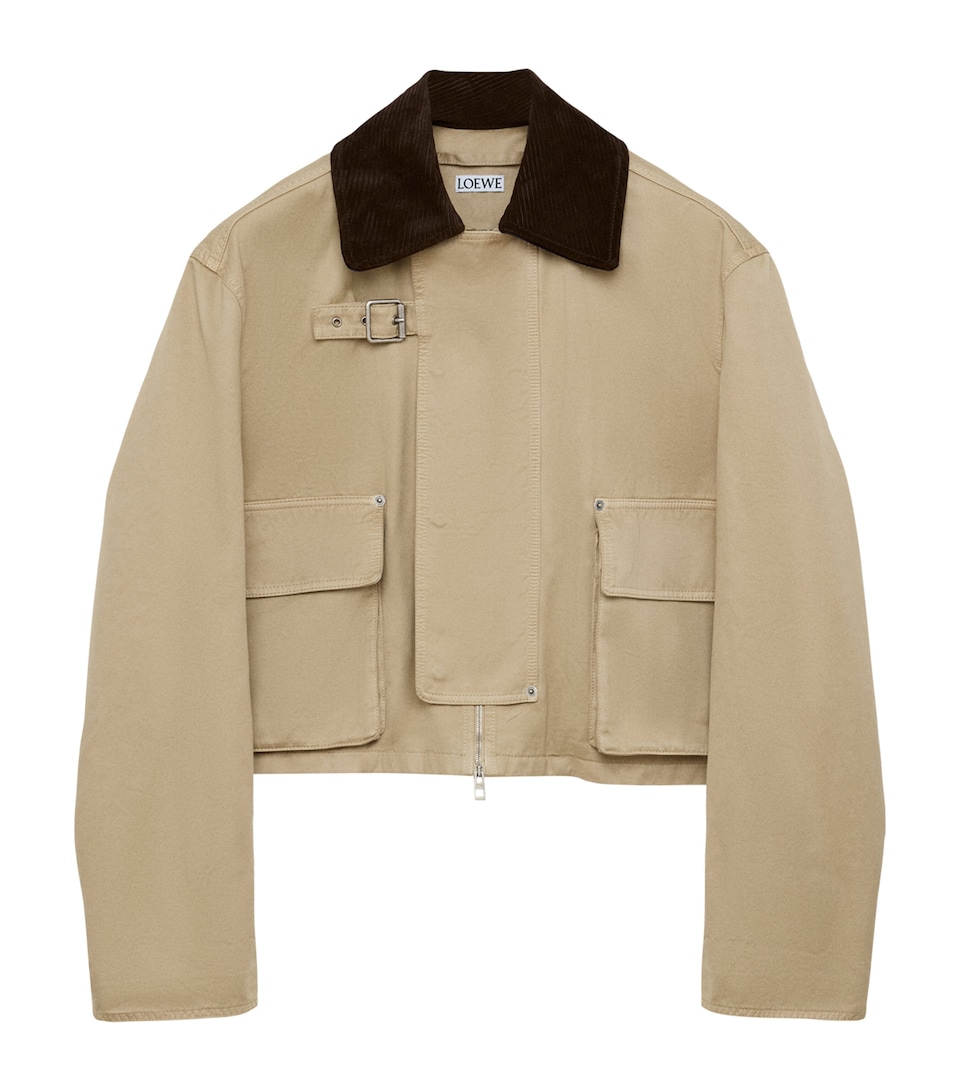 LOEWE Womens Cotton-Suede Cropped Parka Beige
