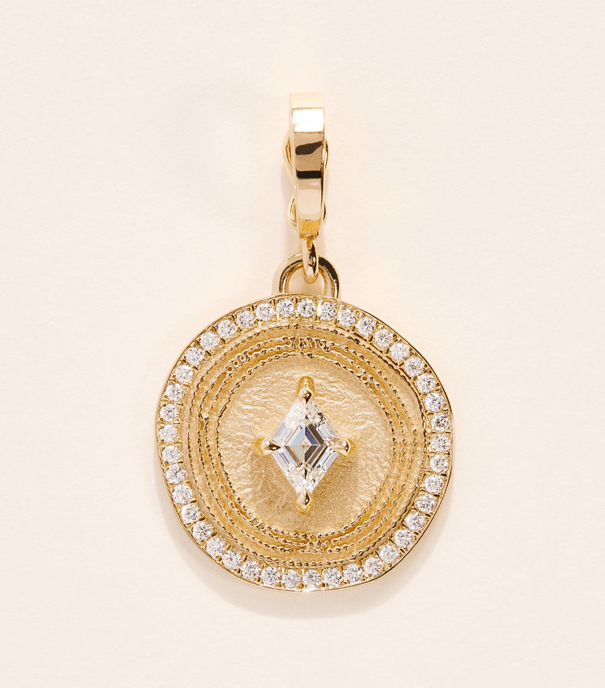 Azlee Yellow Gold and Diamond Lozenge Signet Charm Yellow Gold