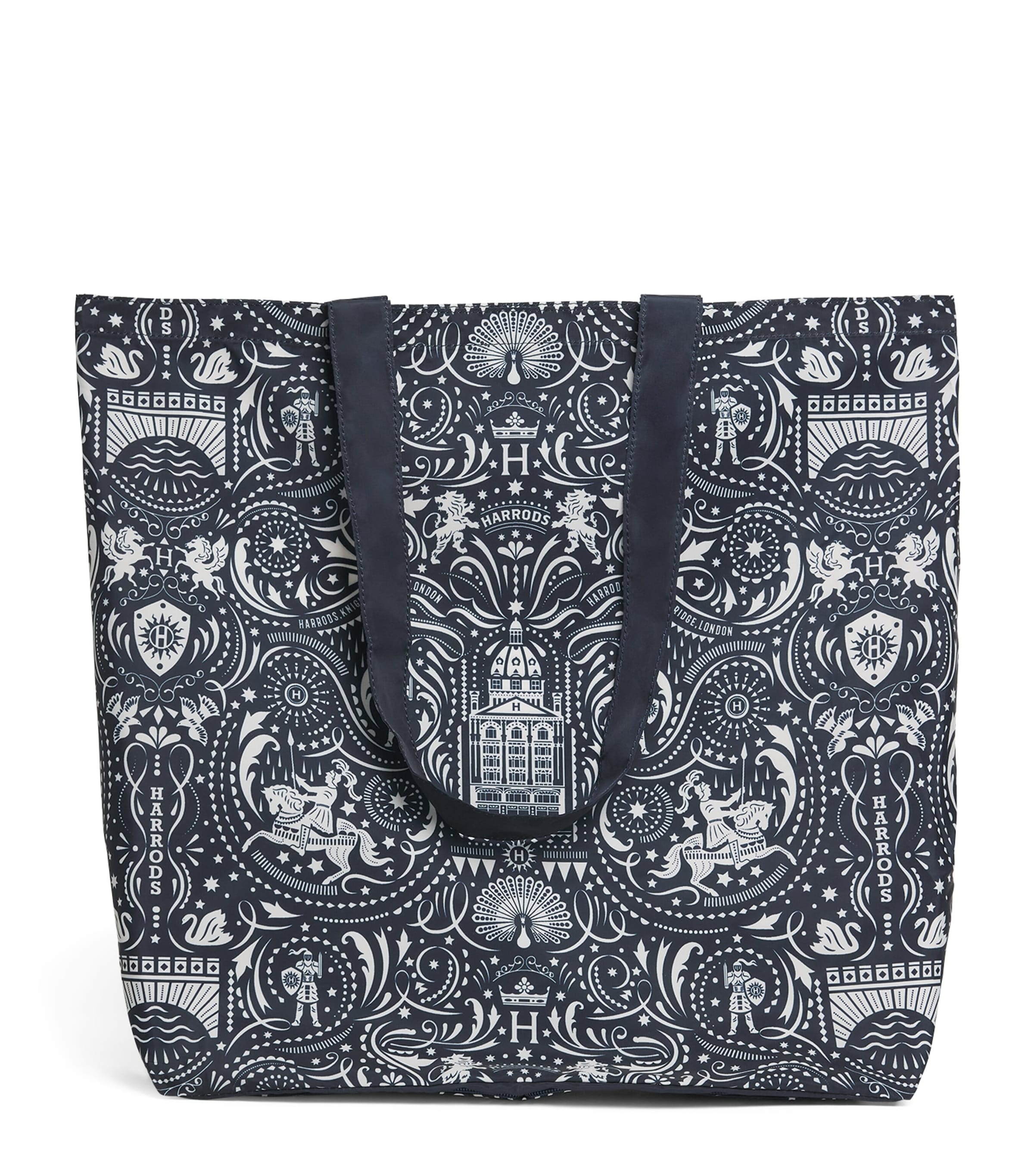 Harrods Knights of Brompton Pocket Shopper Bag Multi Print