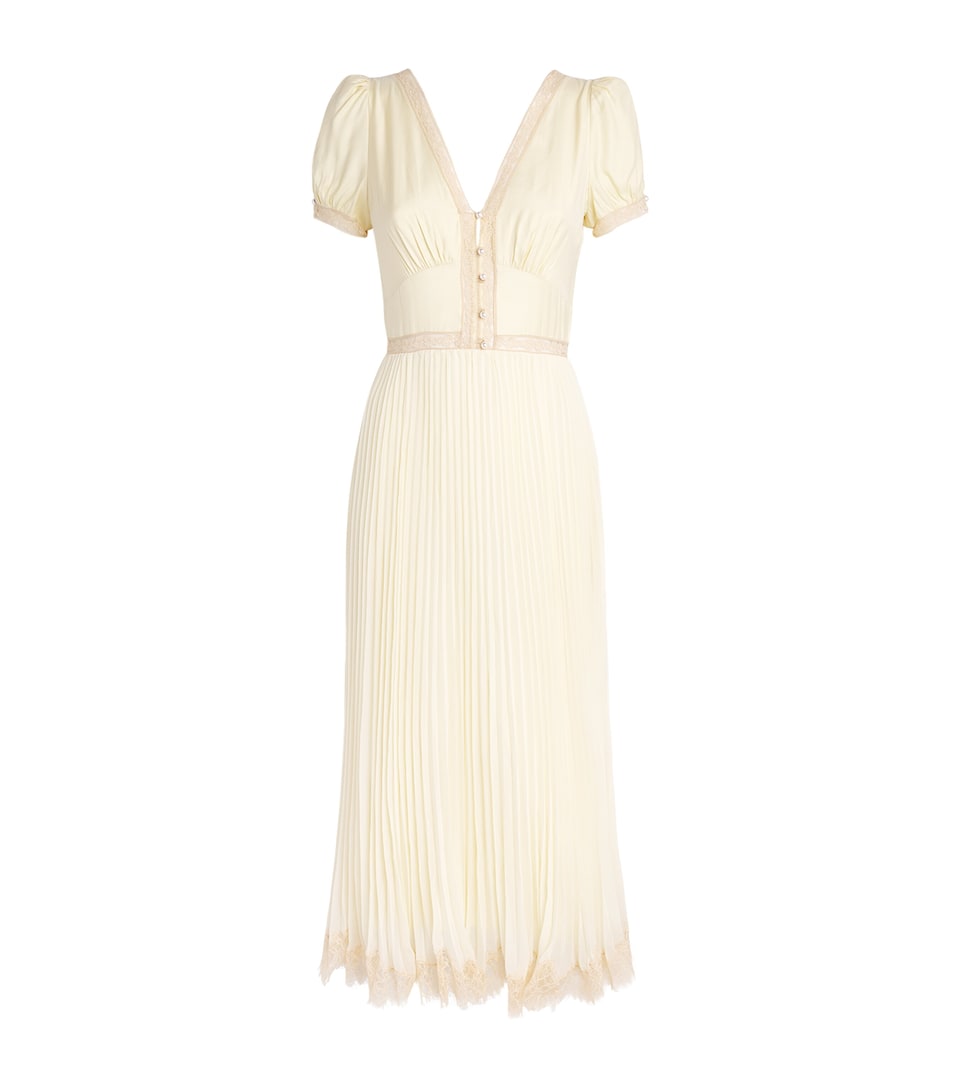 Self-Portrait Womens Satin-Lace Pleated Midi Dress Yellow