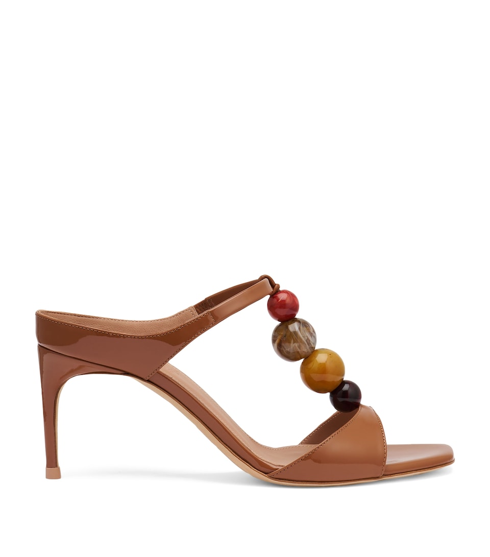 Malone Souliers Patent Leather Beaded Lena Heeled Sandals 70 Caramel