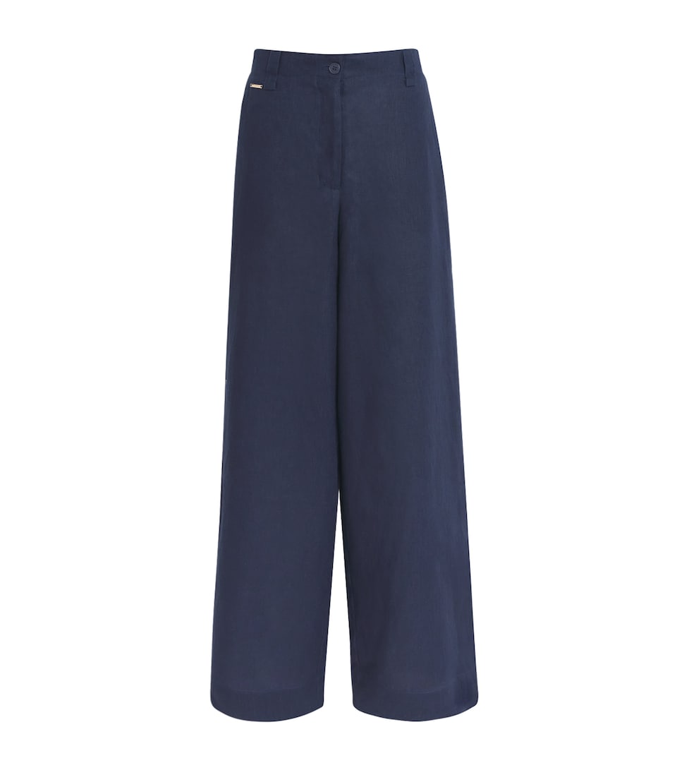 Melissa Odabash Womens Linen Serena Wide-Leg Trousers Navy