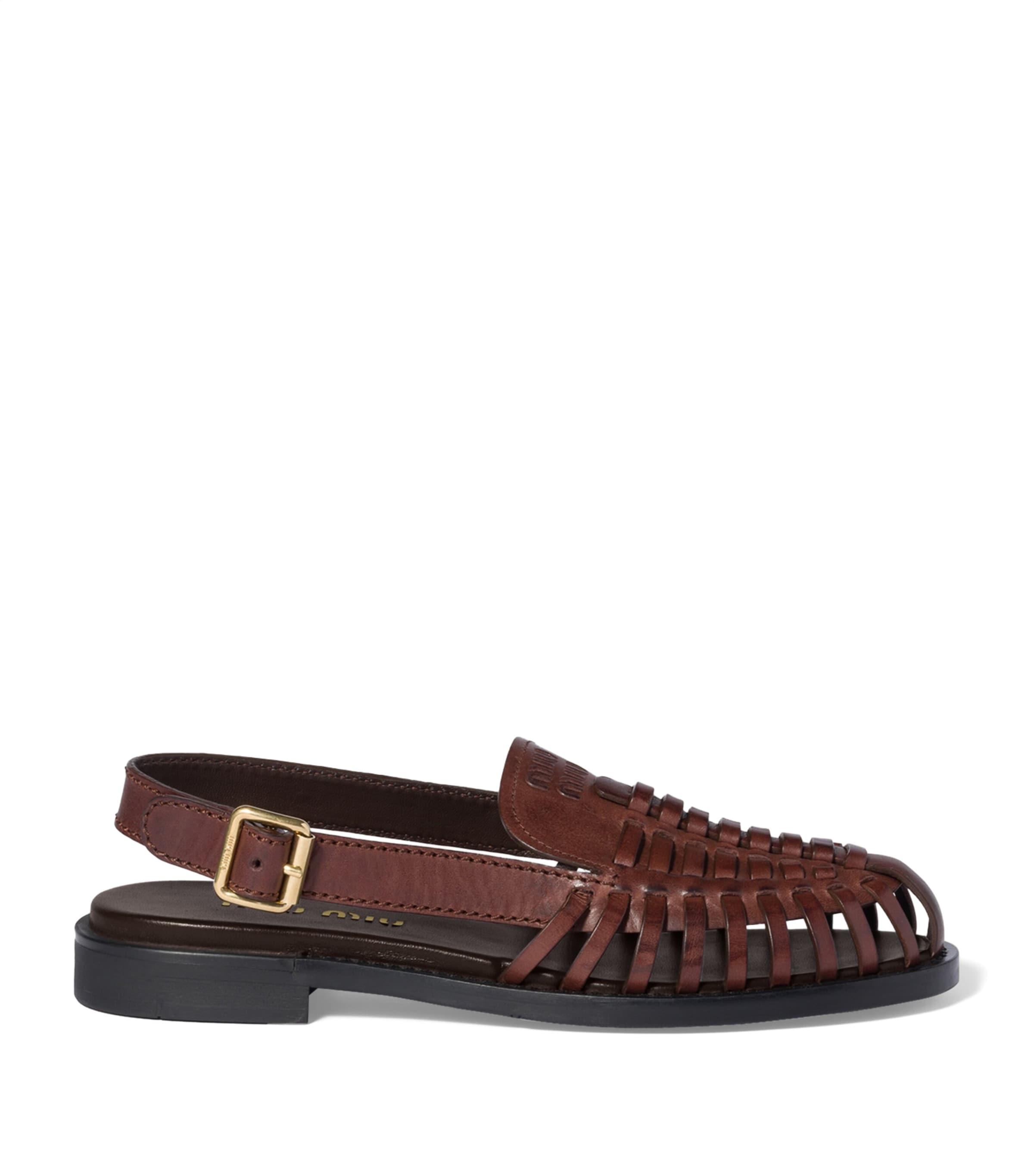 Miu Miu Leather Slingback Loafers Brown