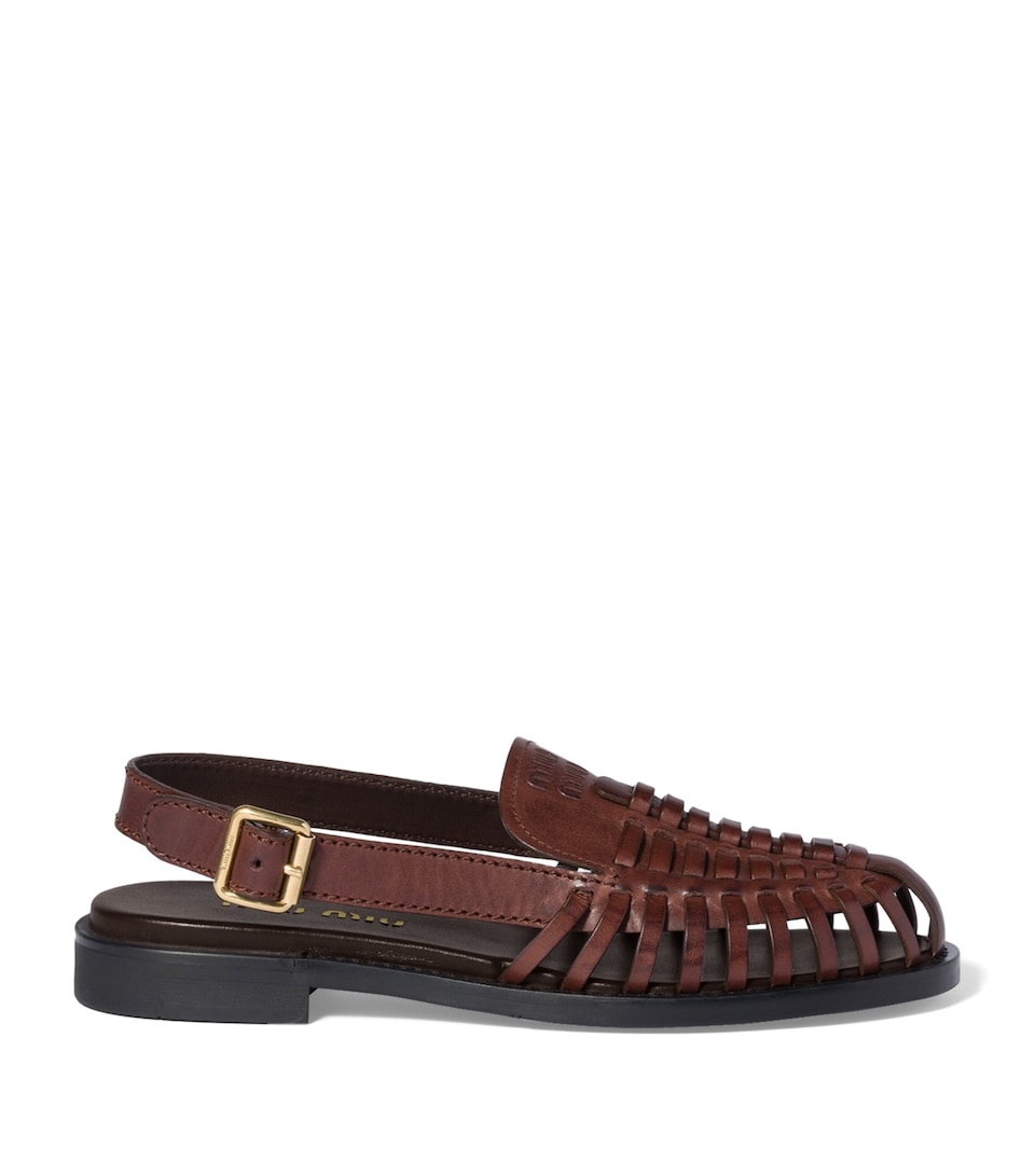 Miu Miu Leather Slingback Loafers Brown