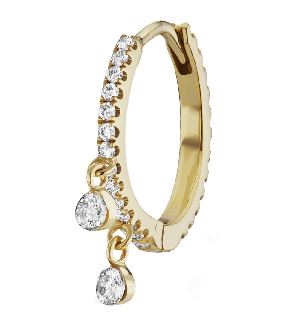 Maria Tash Diamond Eternity Double Dangle Single Hoop Earring 9.5mm Yellow Gold