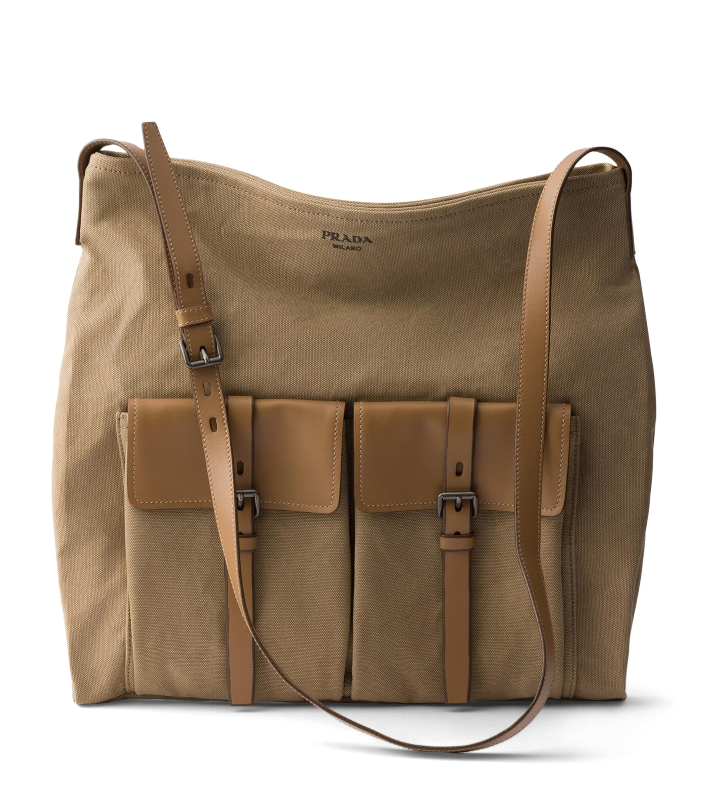 Prada Canvas and Leather Route Shoulder Bag Neutral
