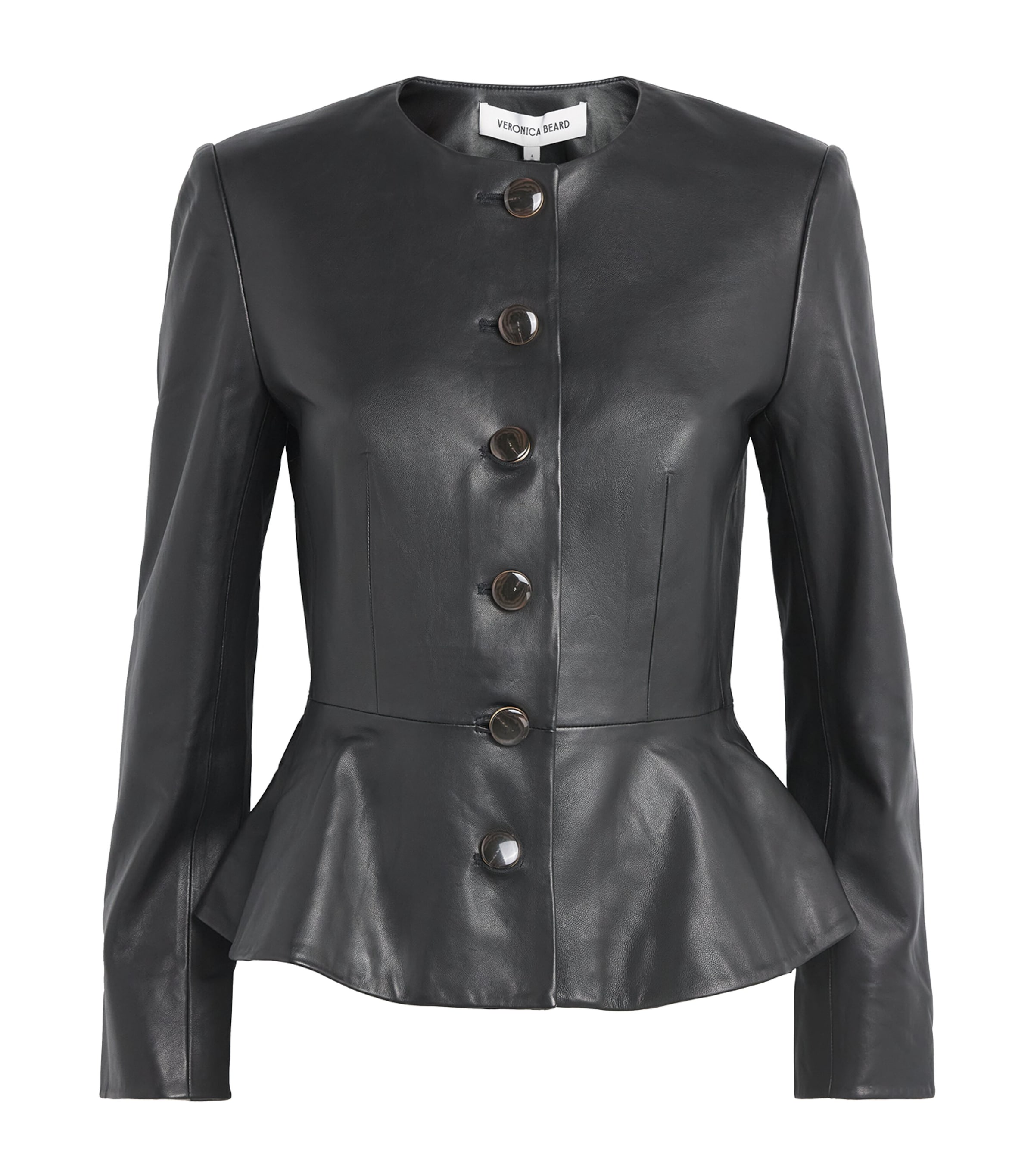 Veronica Beard Womens Lambskin Quinn Peplum Jacket Black