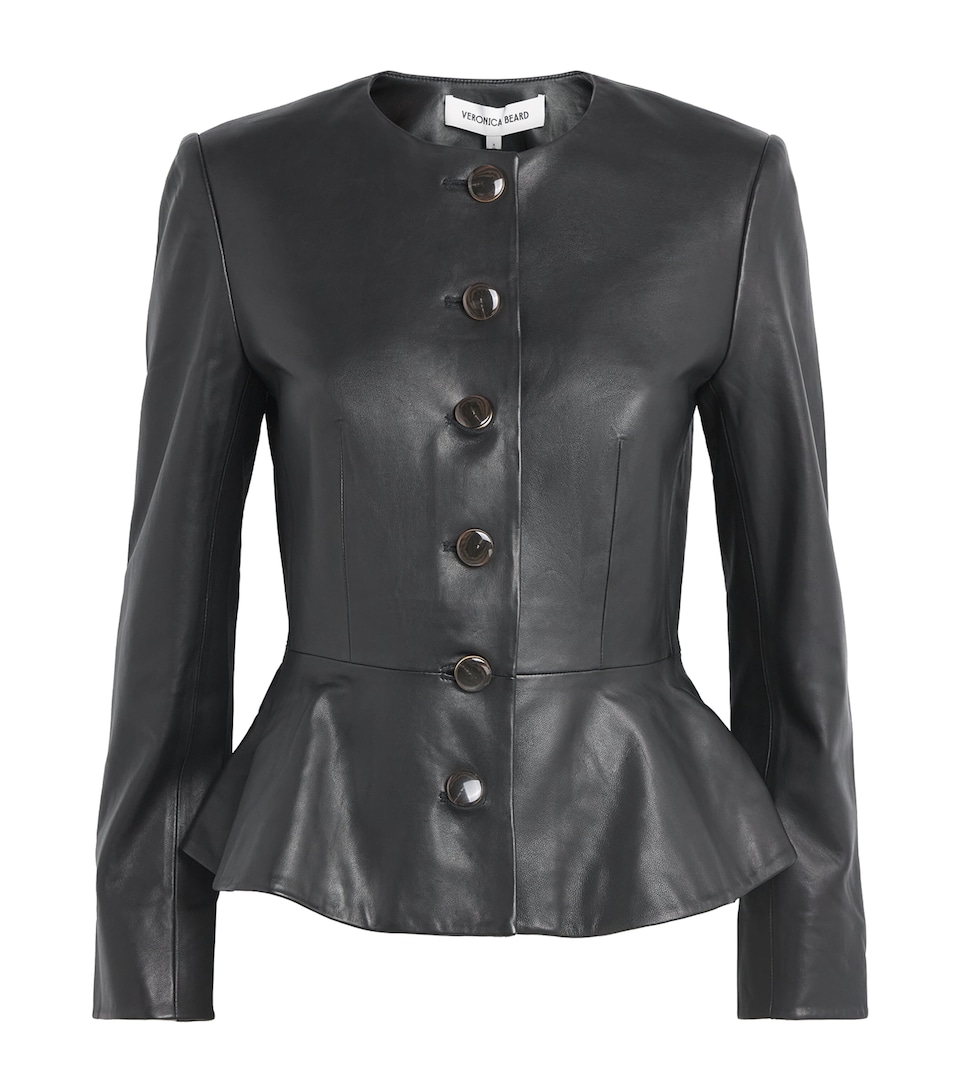 Veronica Beard Womens Lambskin Quinn Peplum Jacket Black