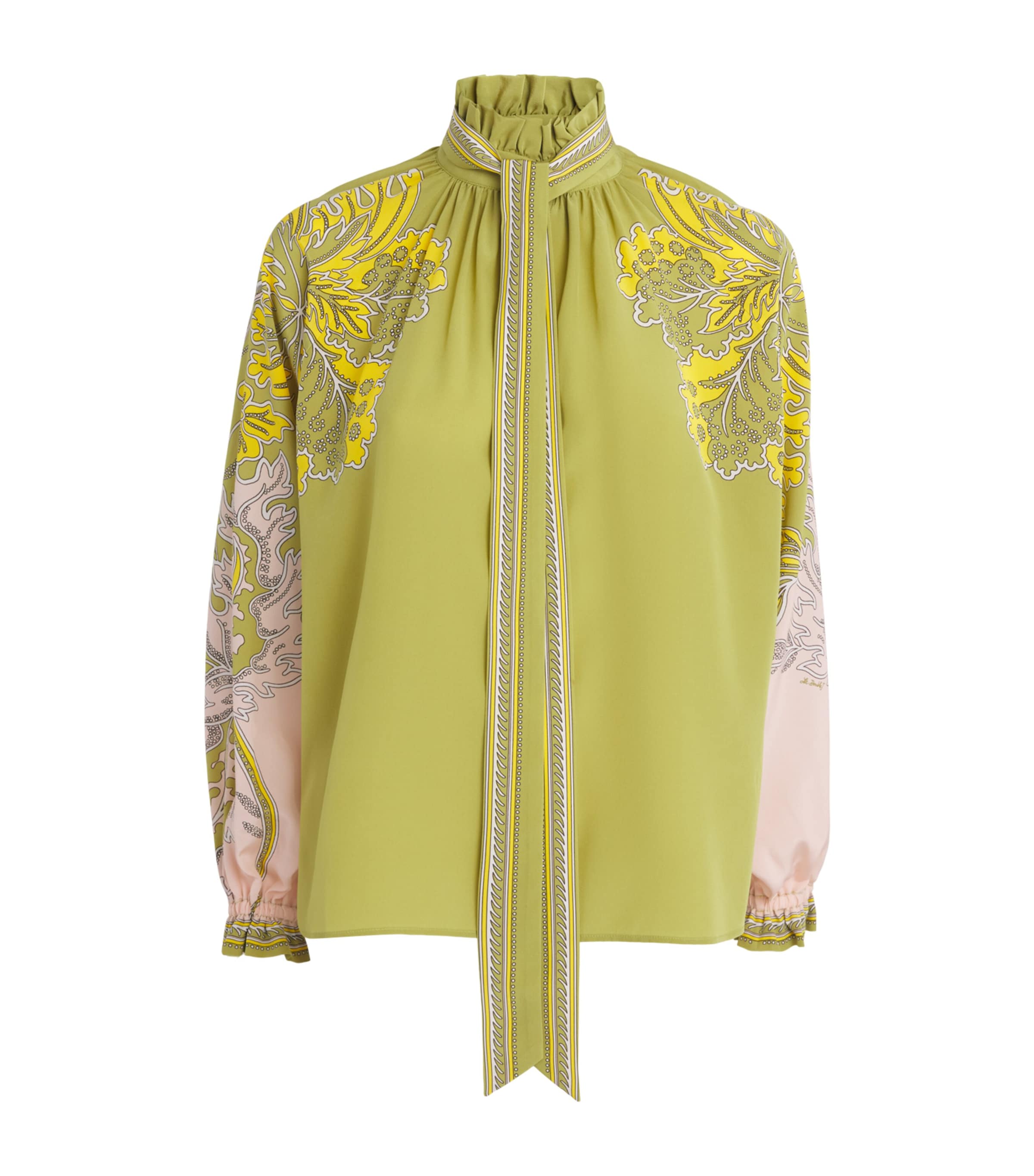 La Doublej Womens Silk Printed Blouse with Scarf Swathe Placée