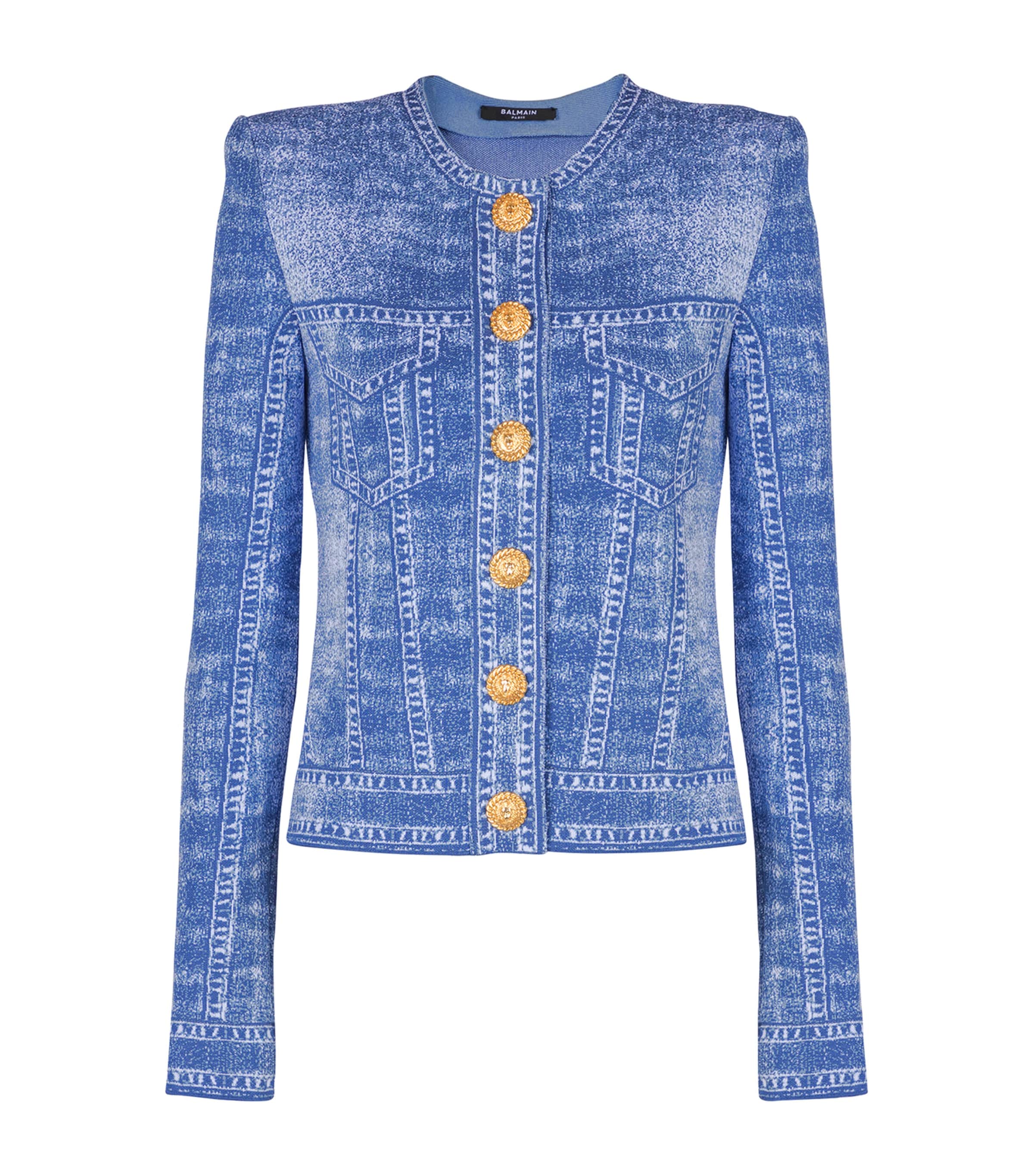Jacquard Denim-Effect Cardigan