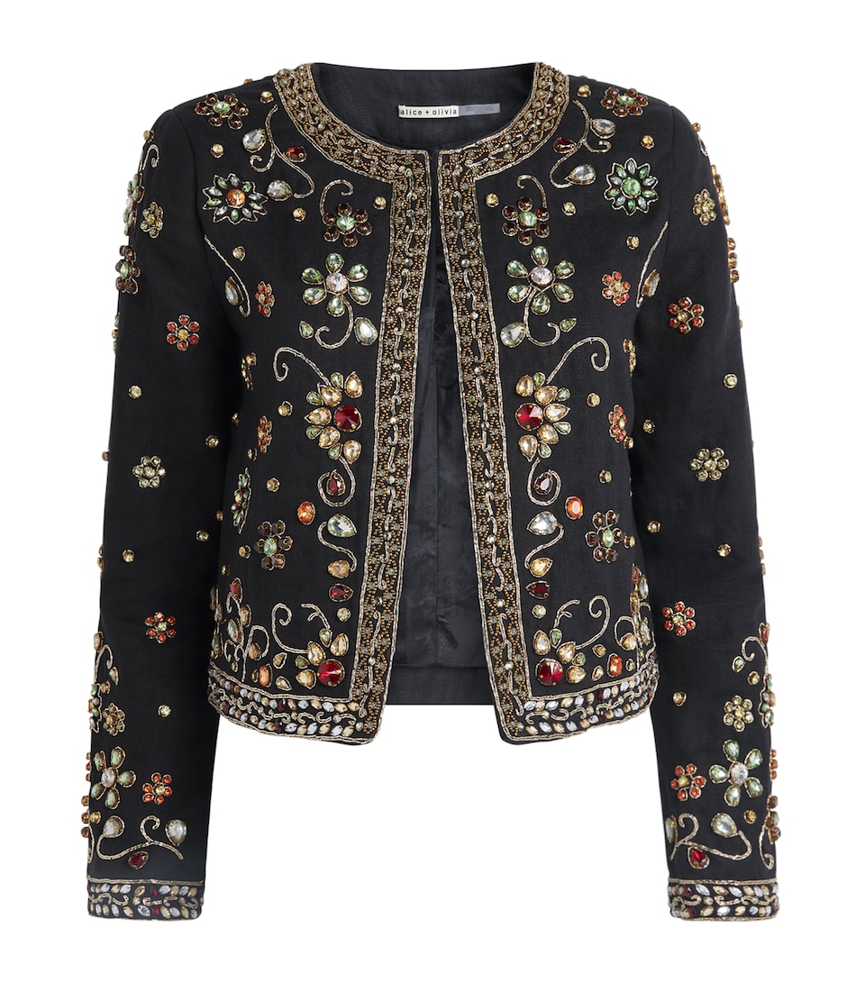 Alice+Olivia Womens Linen Embellished Kidman Jacket Black/multi