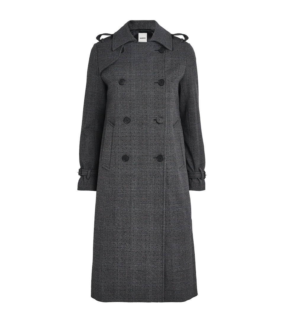 Rhinestone-Embellished Check Trench Coat