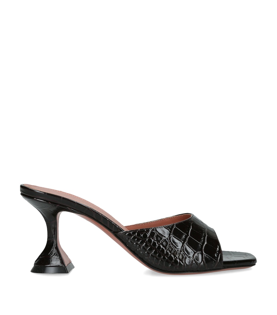 Amina Muaddi Croc-Embossed Leather Lupita Heeled Mules 70 Dark Brown