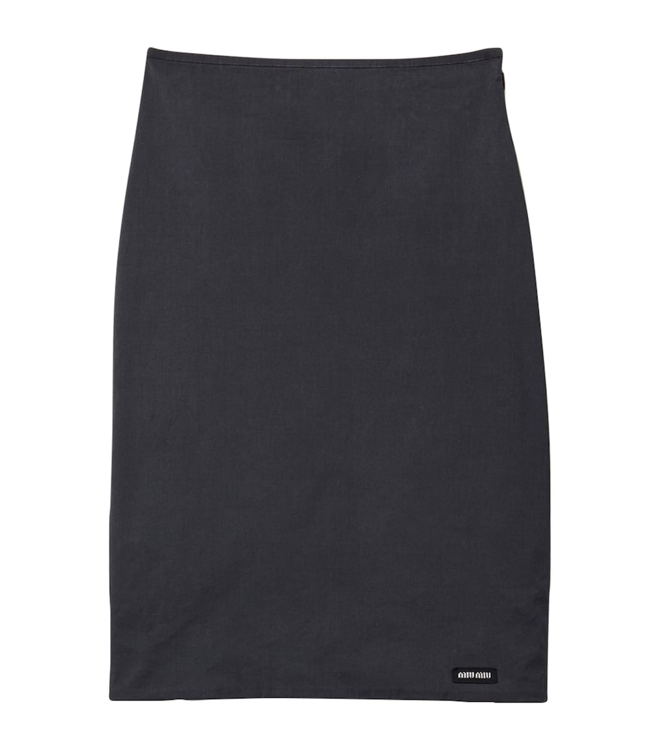 Miu Miu Womens Stretch-Poplin Midi Skirt Black